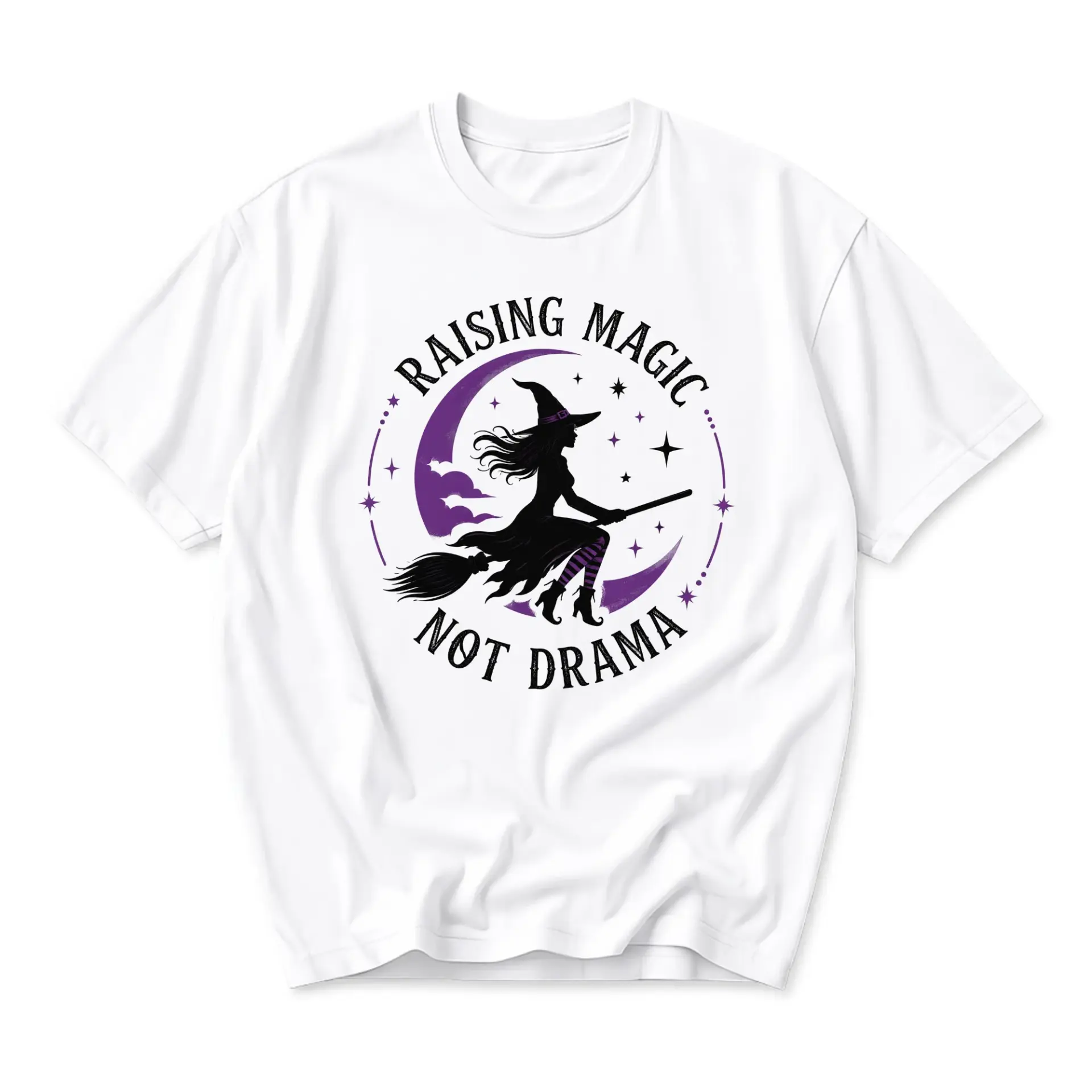 Graphic Tee Raising Magic Not Drama Witch Design Unisex Crew Neck Short Sleeve Cotton Casual Everyday Apparel