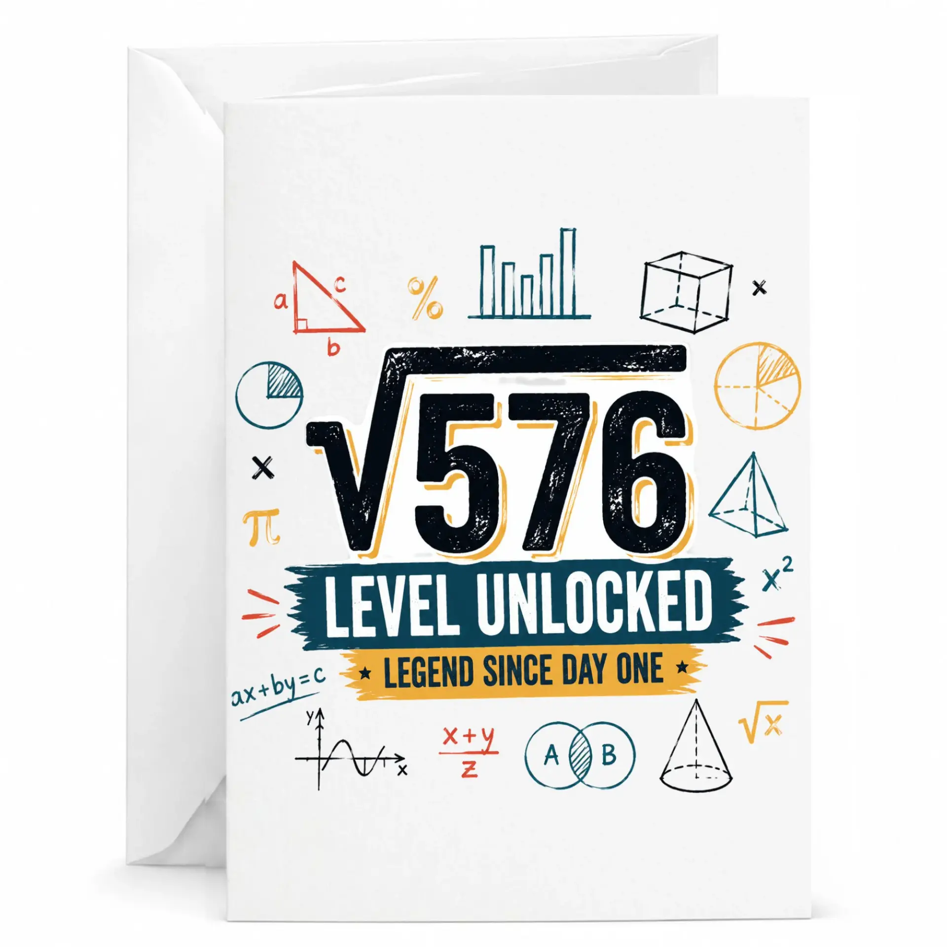 Funny Math Birthday Card Level Unlocked Square Root of 576 Greeting Card with Envelope for Science and Numbers Fan