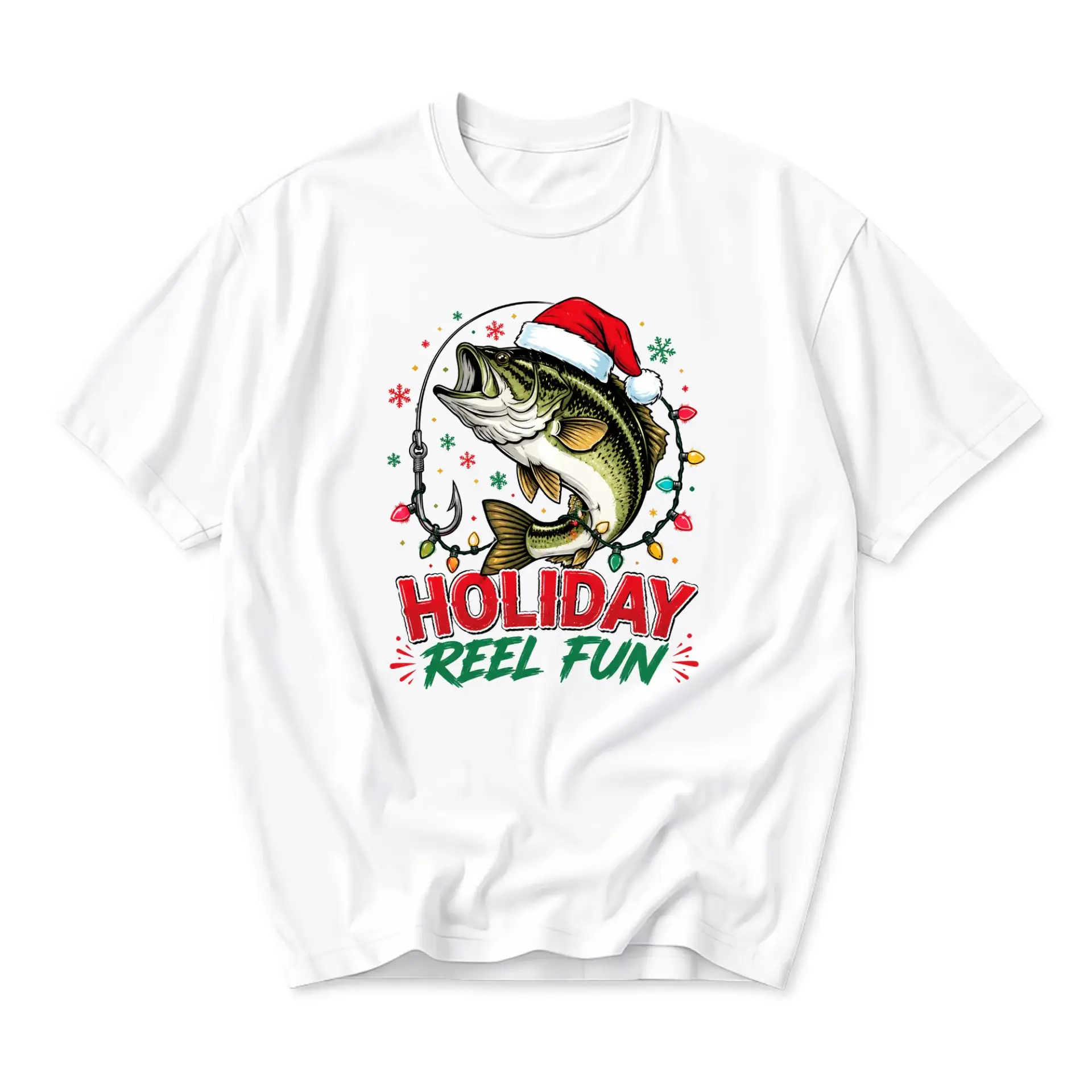 Graphic Tee Holiday Reel Fun Christmas Fishing Unisex Crew Neck Short