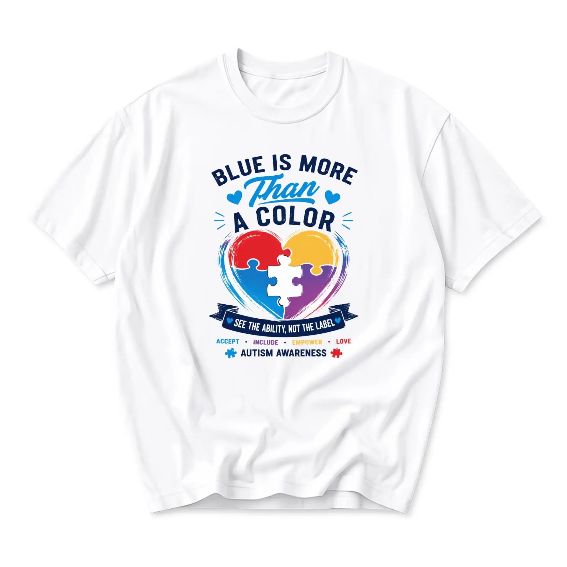 Graphic Tee Unisex Awareness Heart Puzzle Print T-Shirt Soft Cotton Casual