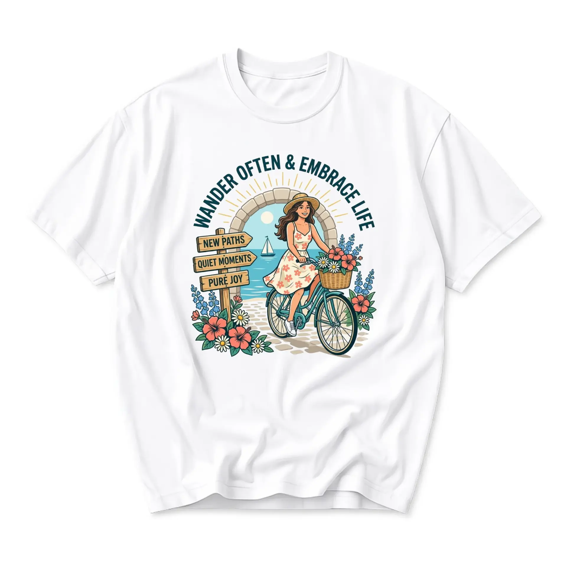 Graphic Tee Wander Often Embrace Life Illustration Soft Casual Cotton Blend Unisex Crew Neck Summer Apparel