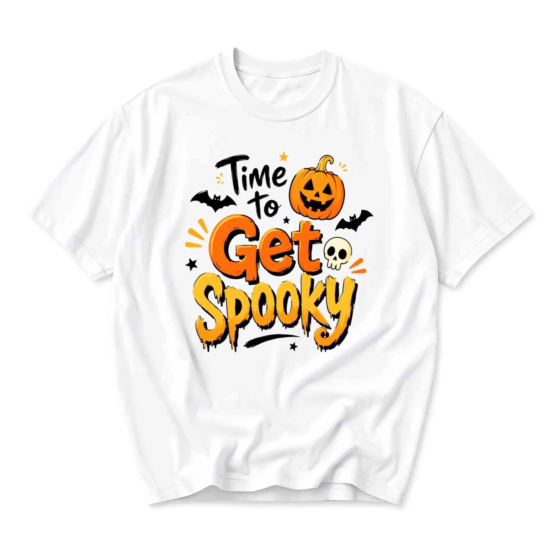Funny Shirt Time to Get Spooky Halloween Graphic Tee Unisex Crew Neck Casual Cotton Blend Comfortable Holiday Top