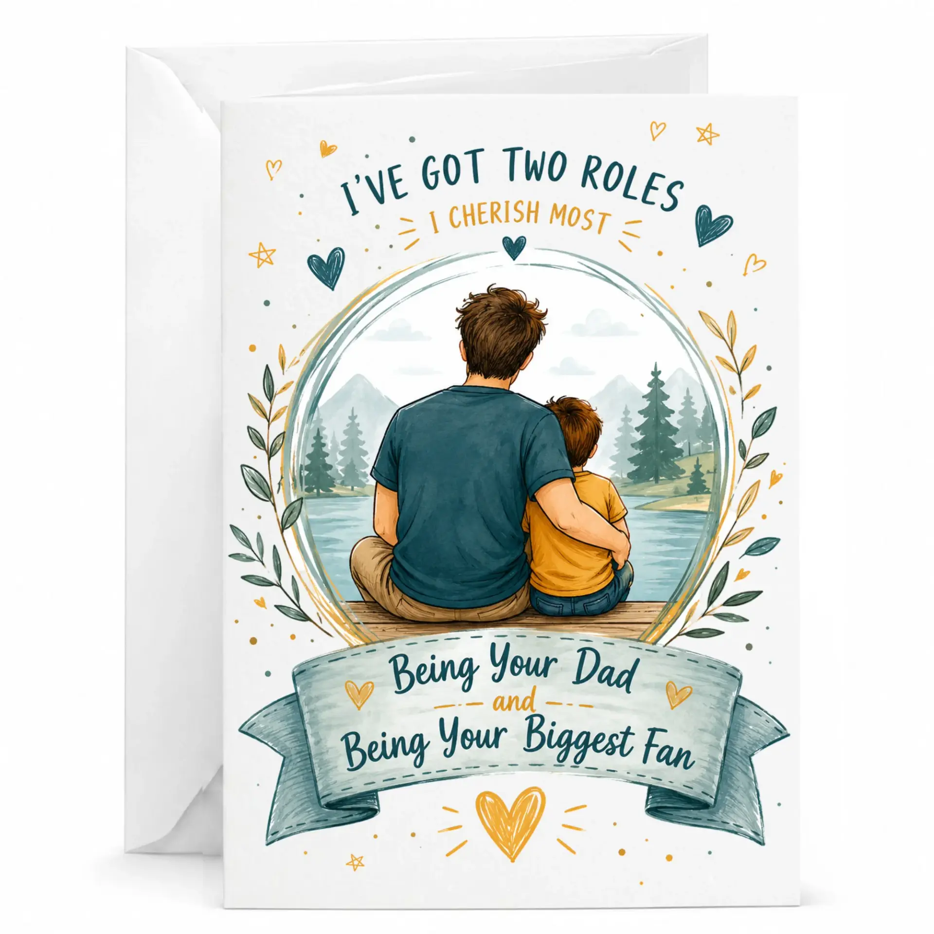 Greeting Card for Dad from Child Heartfelt Illustrated Design Father Figure Sentimental Stationery