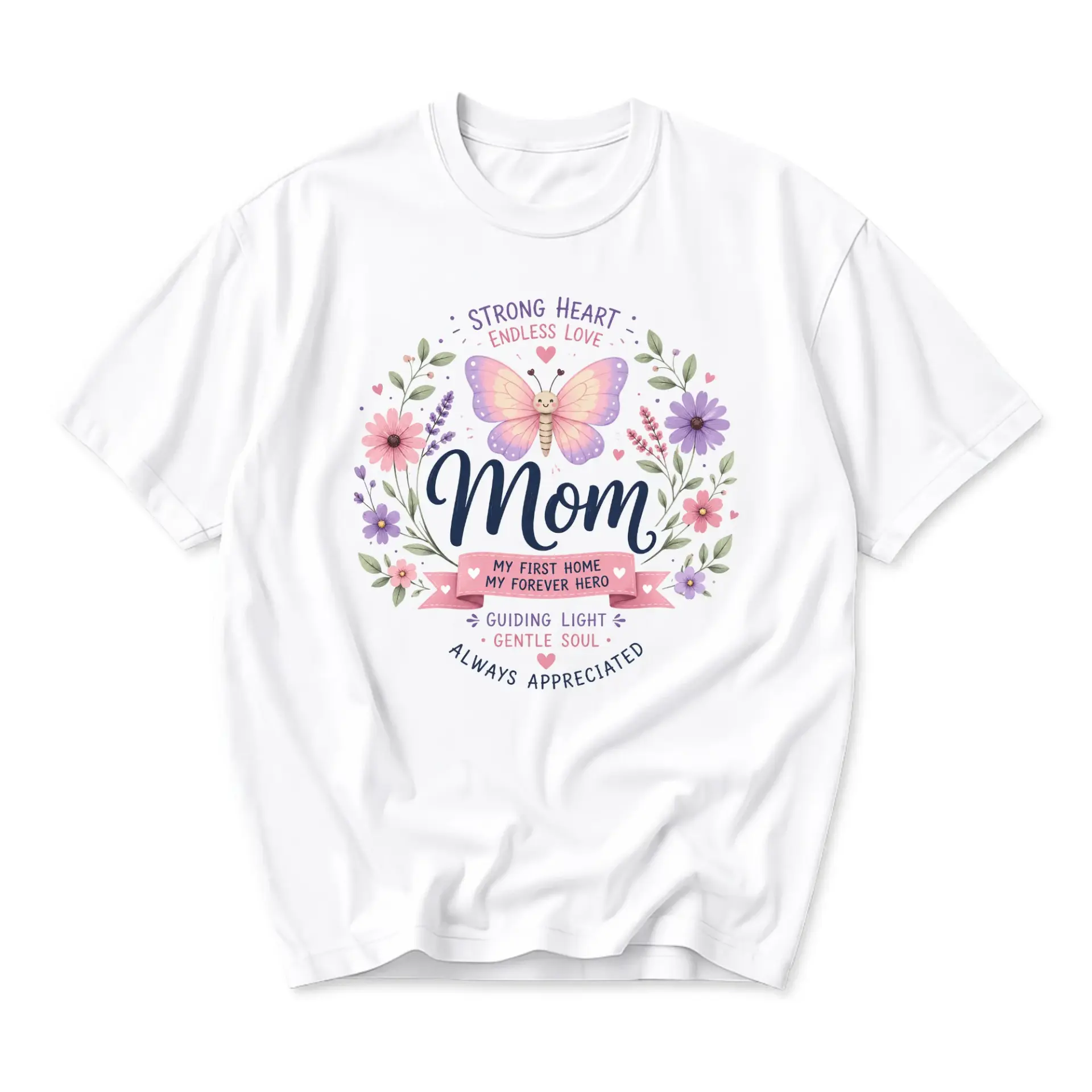 Graphic Tee Mom Butterfly Floral Design Unisex Crew Neck Soft Cotton Short Sleeve Everyday Casual Apparel