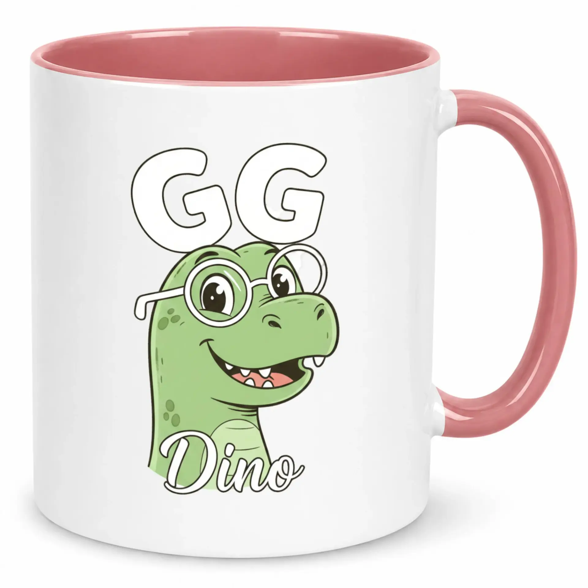 Funny Gg Dino Cartoon Dinosaur Coffee Mug with Glasses Adorable Green Reptile Drinkware for Home Office Kitchen Unique Ceramic Tea Cup Gift