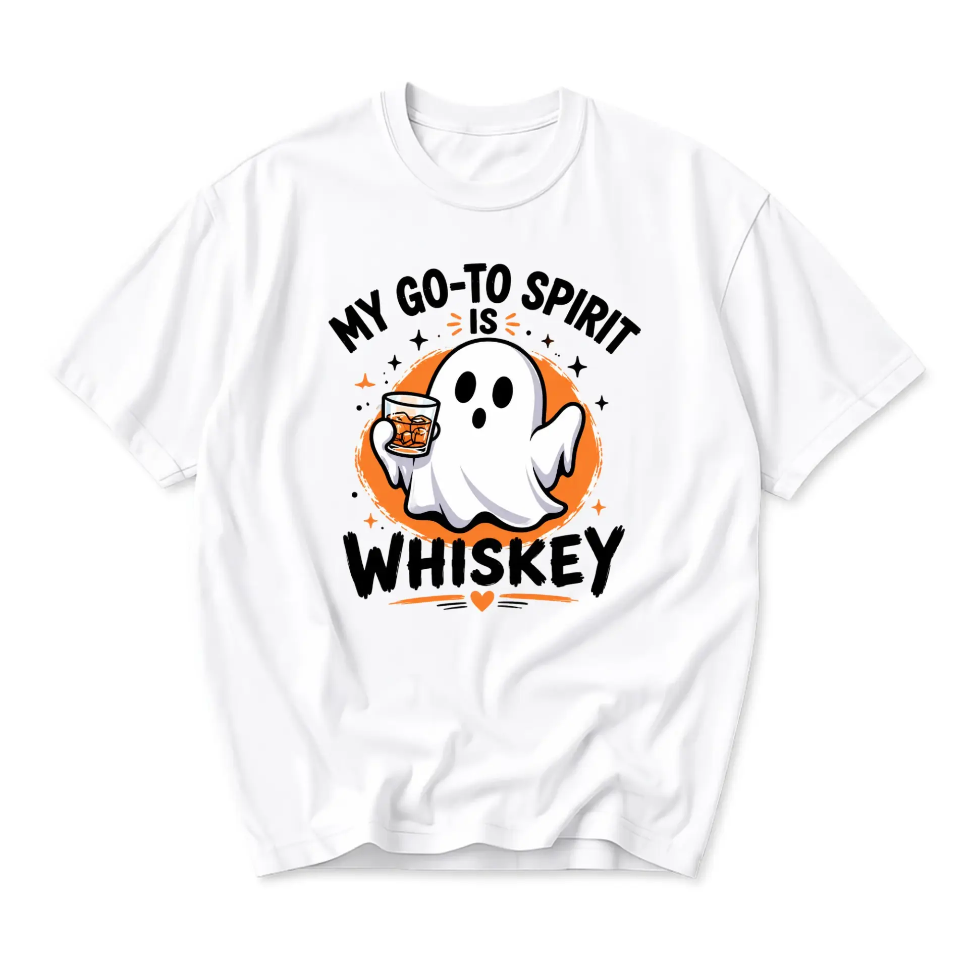 Funny Shirt My Go-To Spirit Is Whiskey Graphic Tee Casual Unisex Crew Neck Top for Parties and Everyday Wear