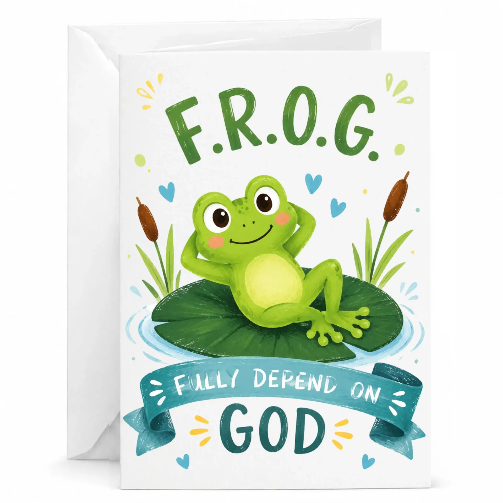 Inspirational Frog Greeting Card Fully Depend on God Faith Based Stationery Religious Encouragement Gift for All Occasions