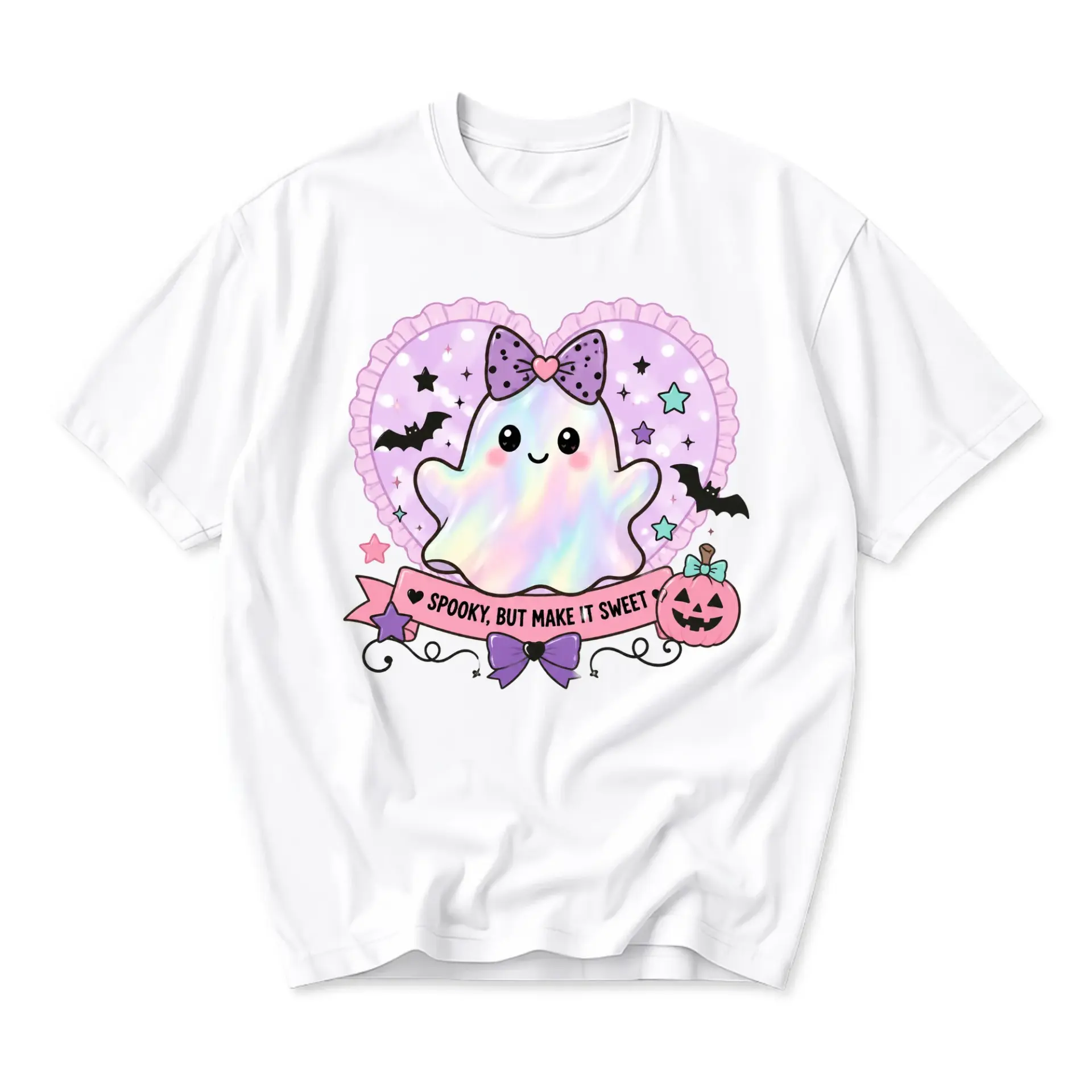 Graphic Tee Spooky but Make It Sweet Cute Ghost Design Unisex Cotton Crew Neck Short Sleeve Casual Fashion Shirt