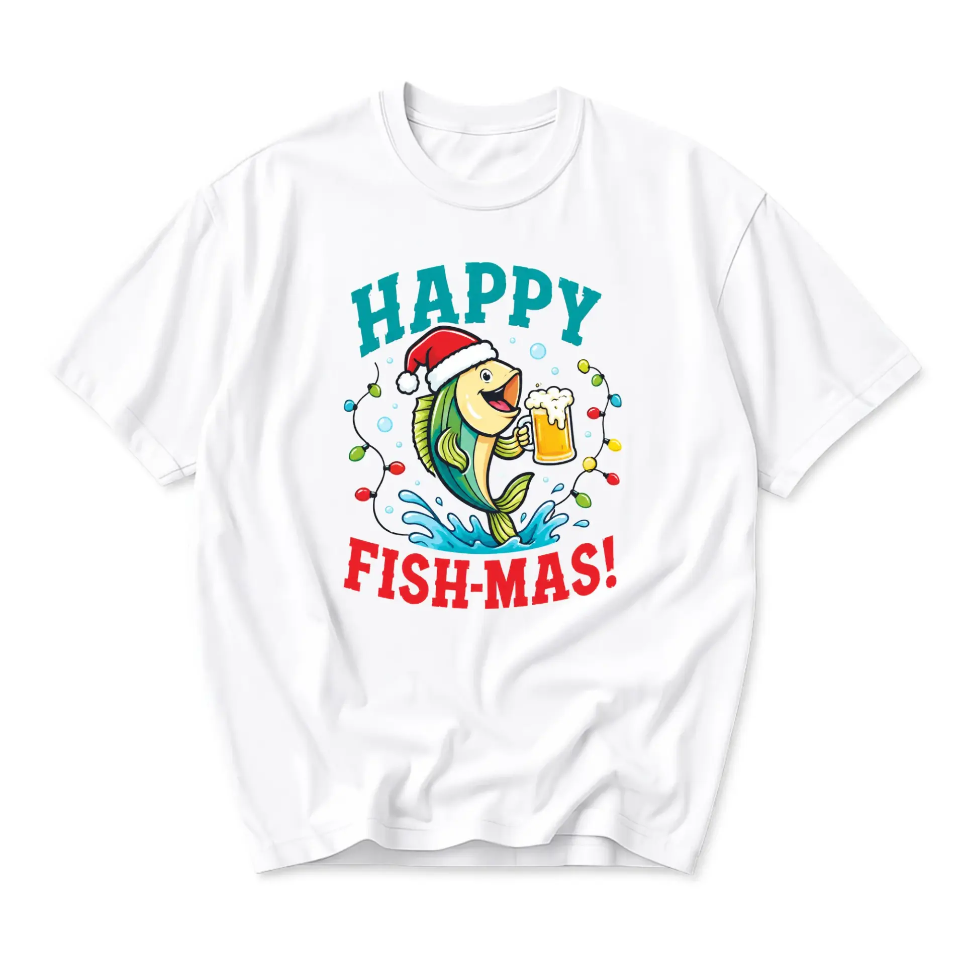 Funny Shirt Happy Fish-Mas Holiday Graphic Tee Unisex Crew Neck Short