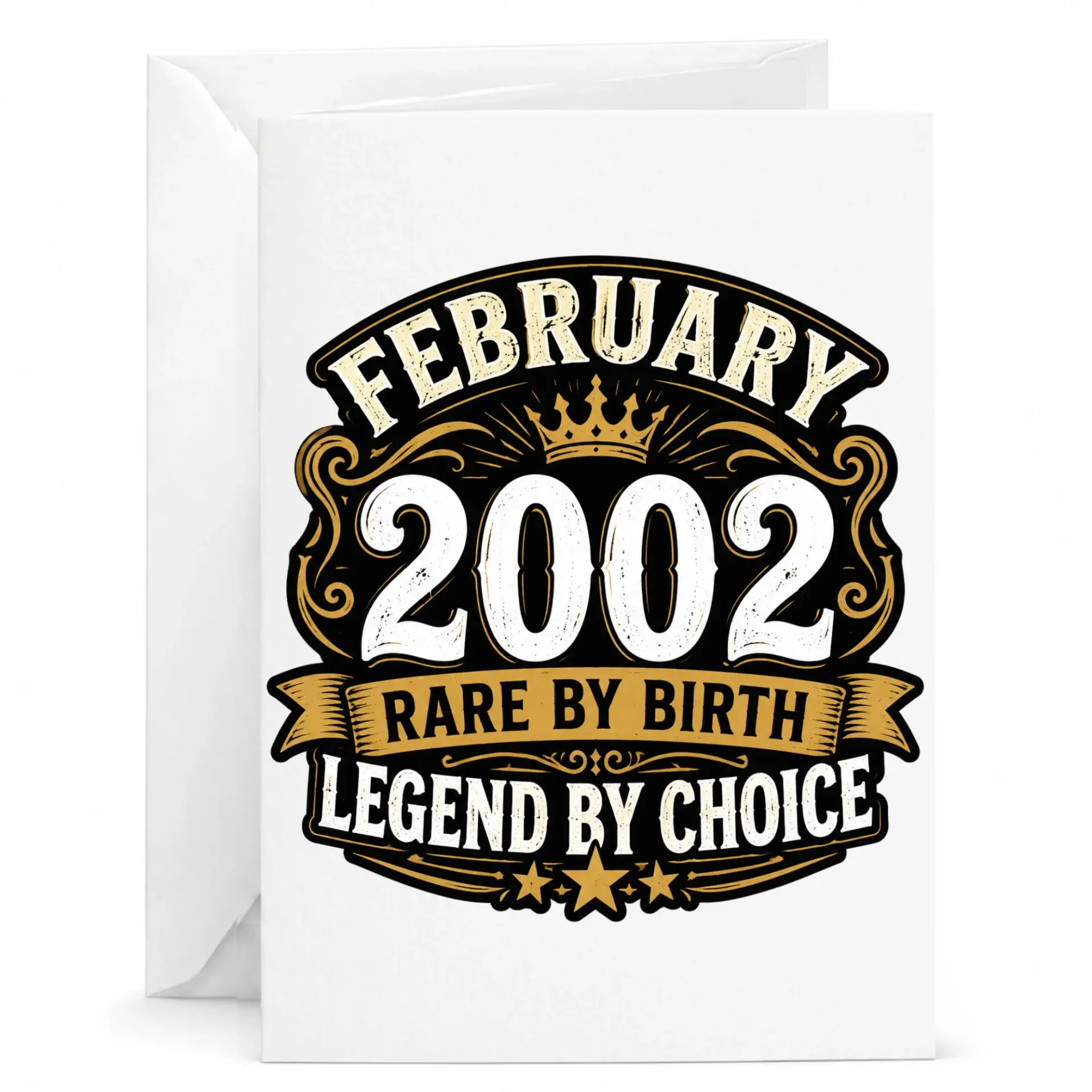 Birthday Card February 2002 Rare by Birth Legend by Choice Vintage Style Graphic Greeting Card for Milestone Celebration