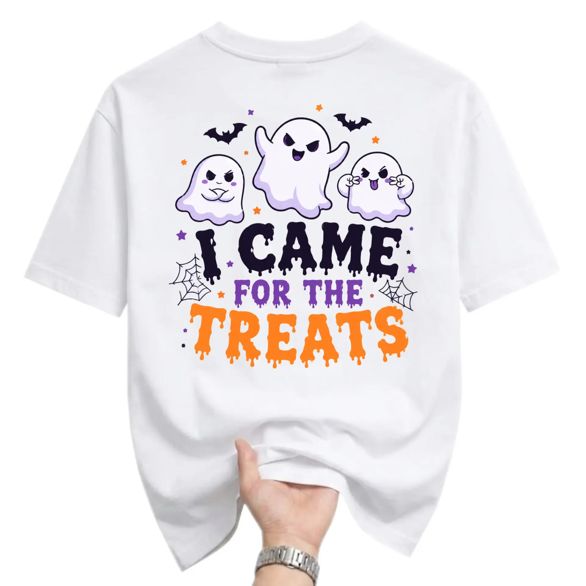 Graphic Tee I Came for the Treats Funny Halloween Ghost Unisex Crew Neck Casual Everyday Short Sleeve Cotton Shirt