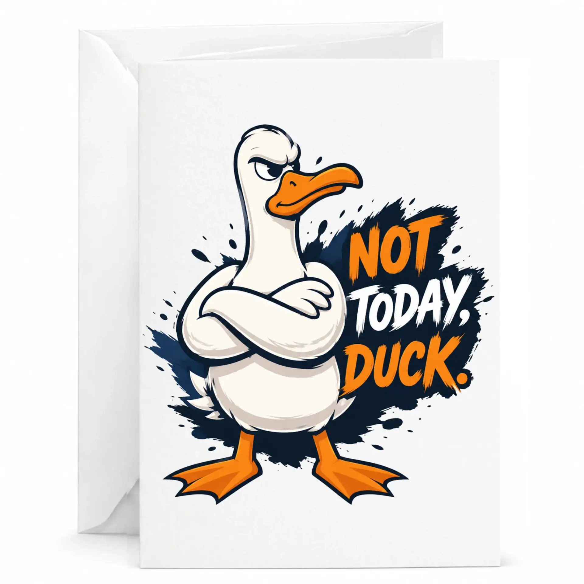 Funny Not Today Duck Greeting Card Sarcastic Bird Illustration 5x7 Folded Note Card with Matching White Envelope