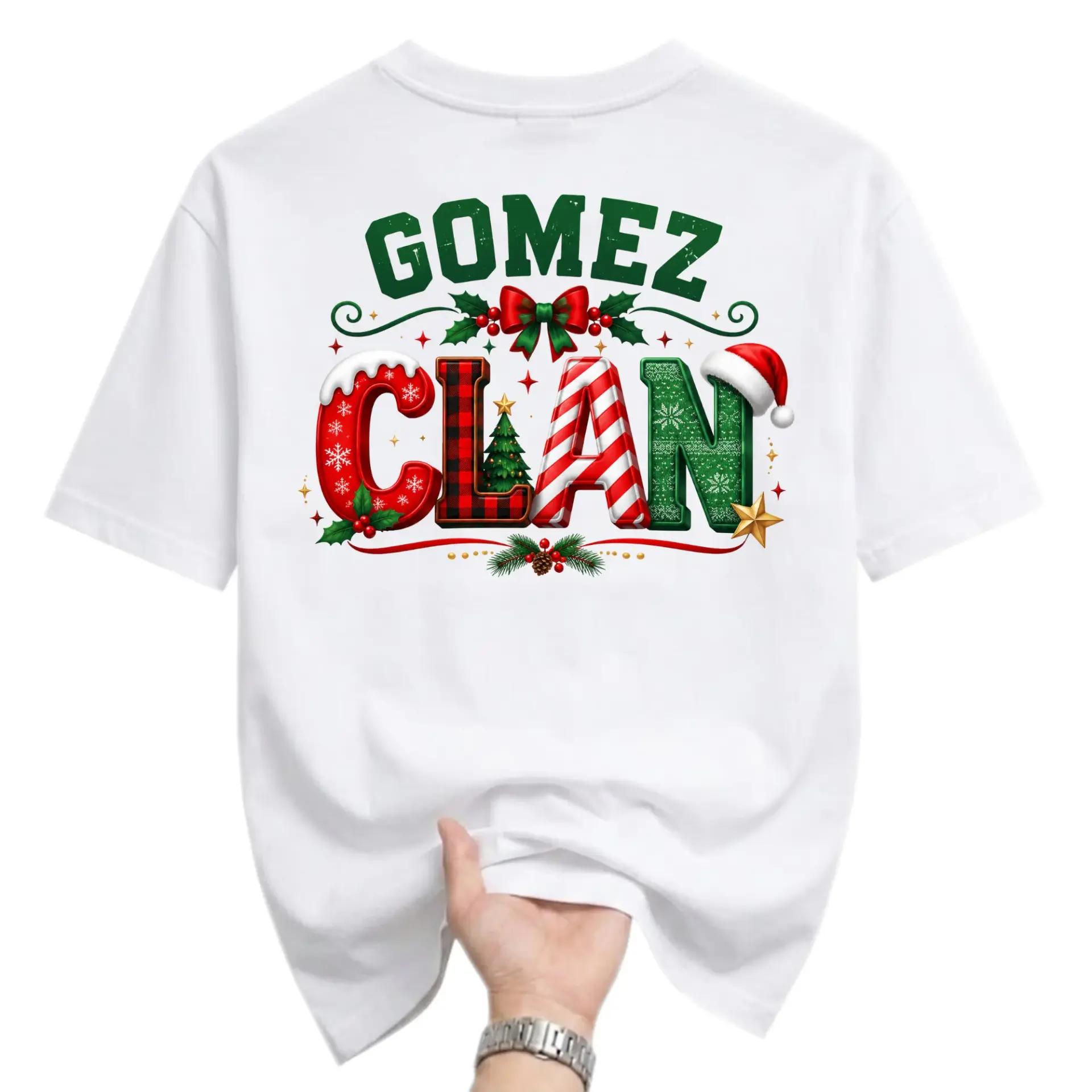 Graphic Tee Gomez Clan Christmas Holiday Shirt Unisex Crew Neck Apparel for