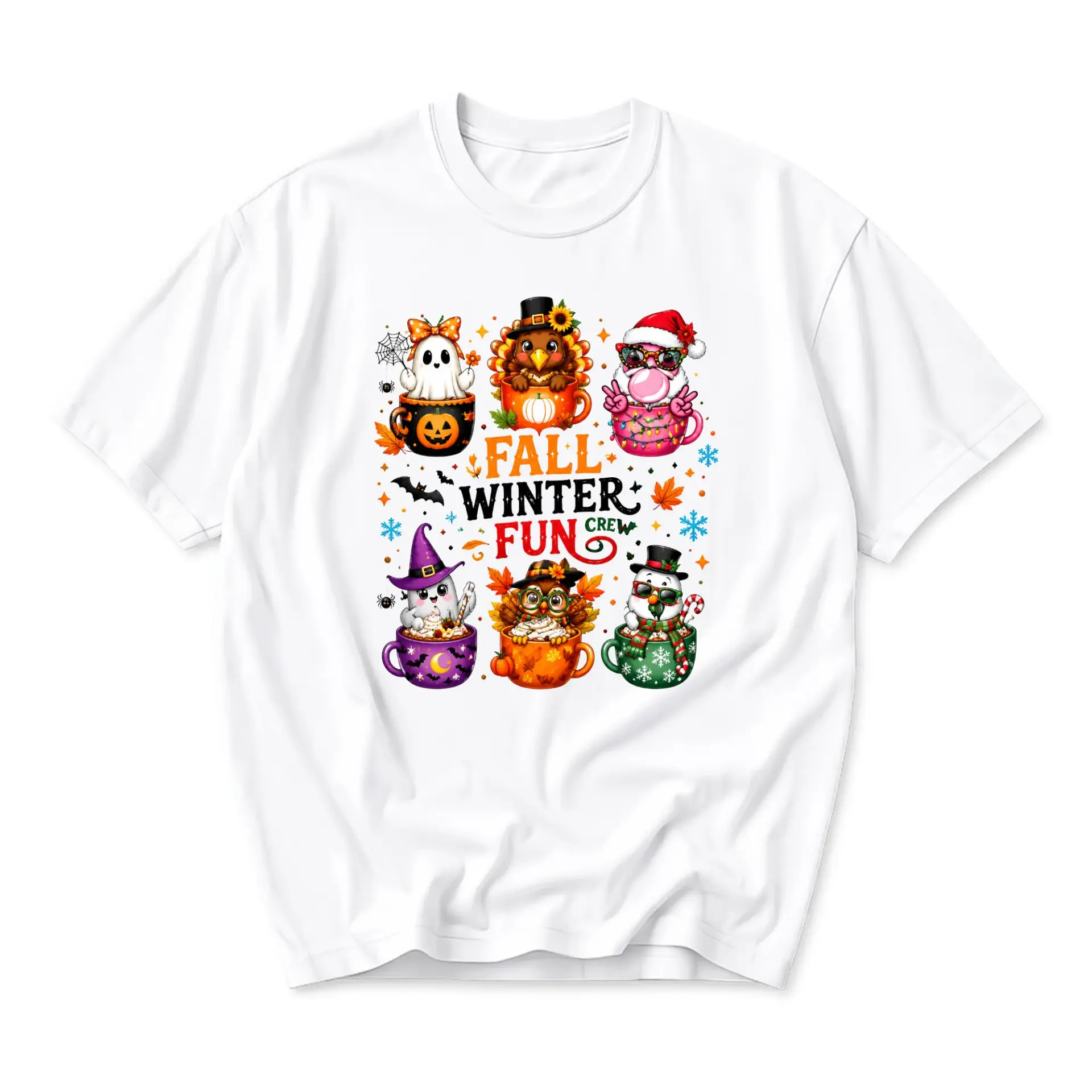 Graphic Tee Fall Winter Fun Crew Shirt Seasonal Holiday Illustration Unisex Crew Neck Short Sleeve Casual Apparel