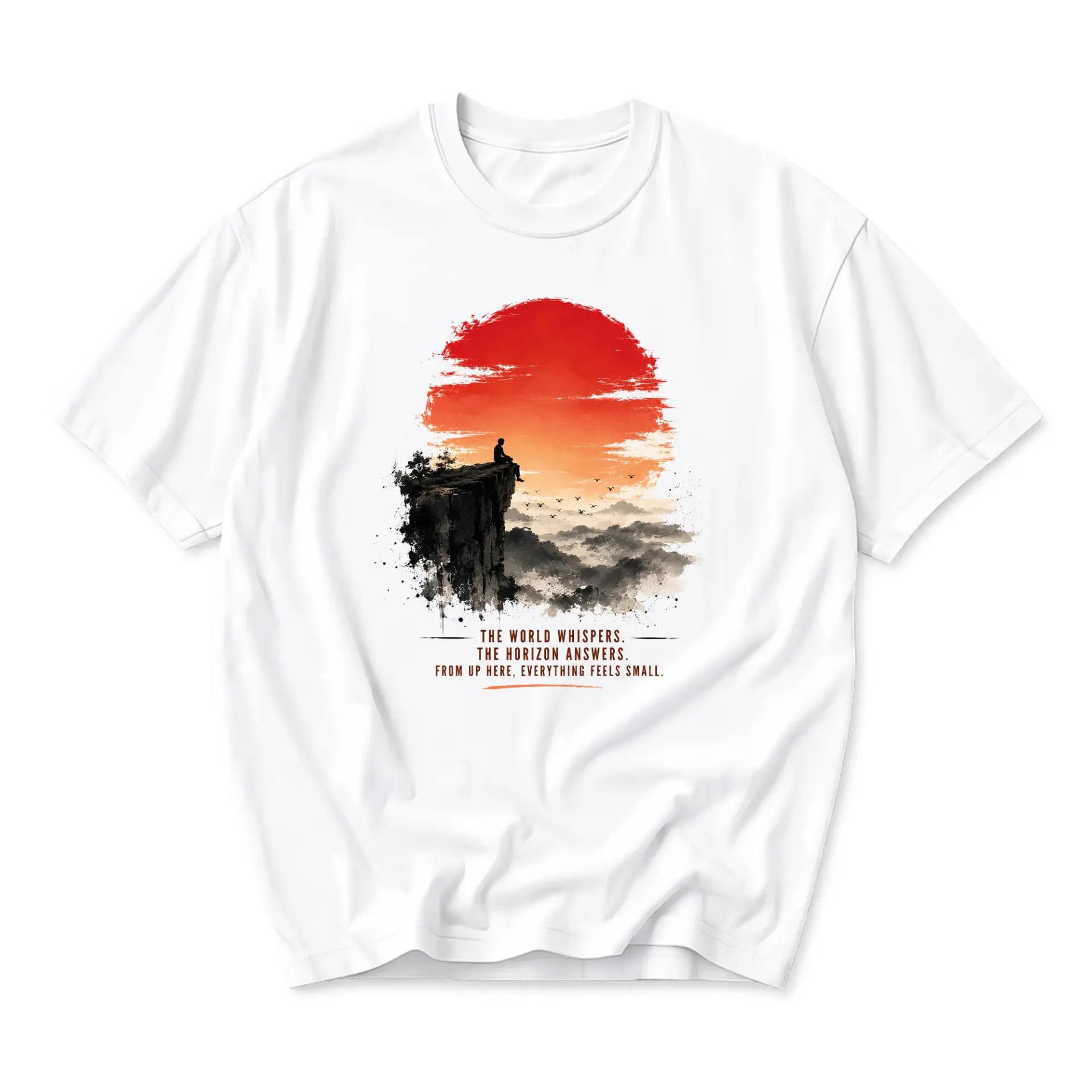 Graphic Tee Sunset Cliff Silhouette Inspirational Quote Print Casual Short Sleeve Unisex Crew Neck Apparel Top