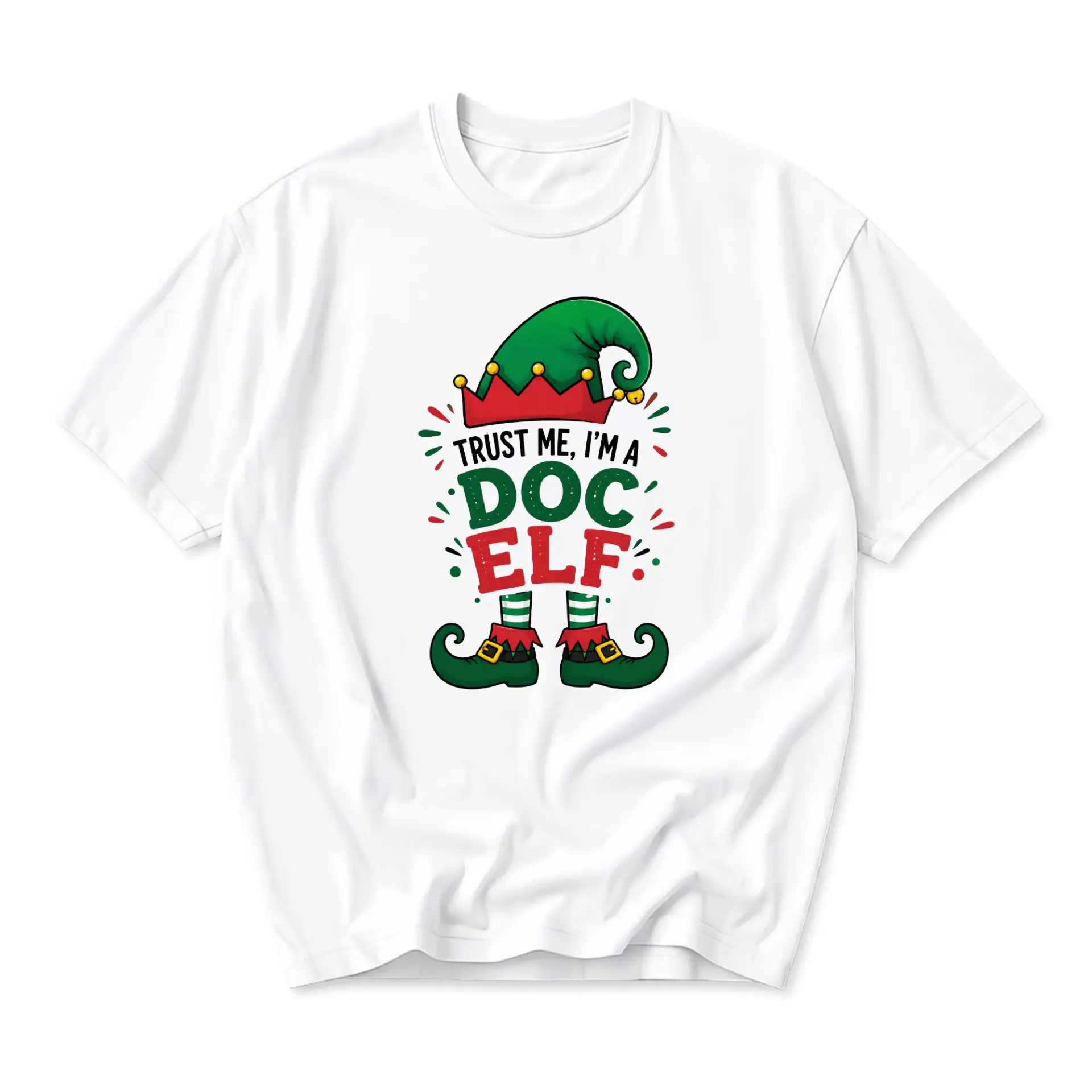 Funny Shirt Trust Me I Am a Doc Elf Graphic Tee Holiday Seasonal Apparel for Casual Wear Unisex Crew Neck T-Shirt