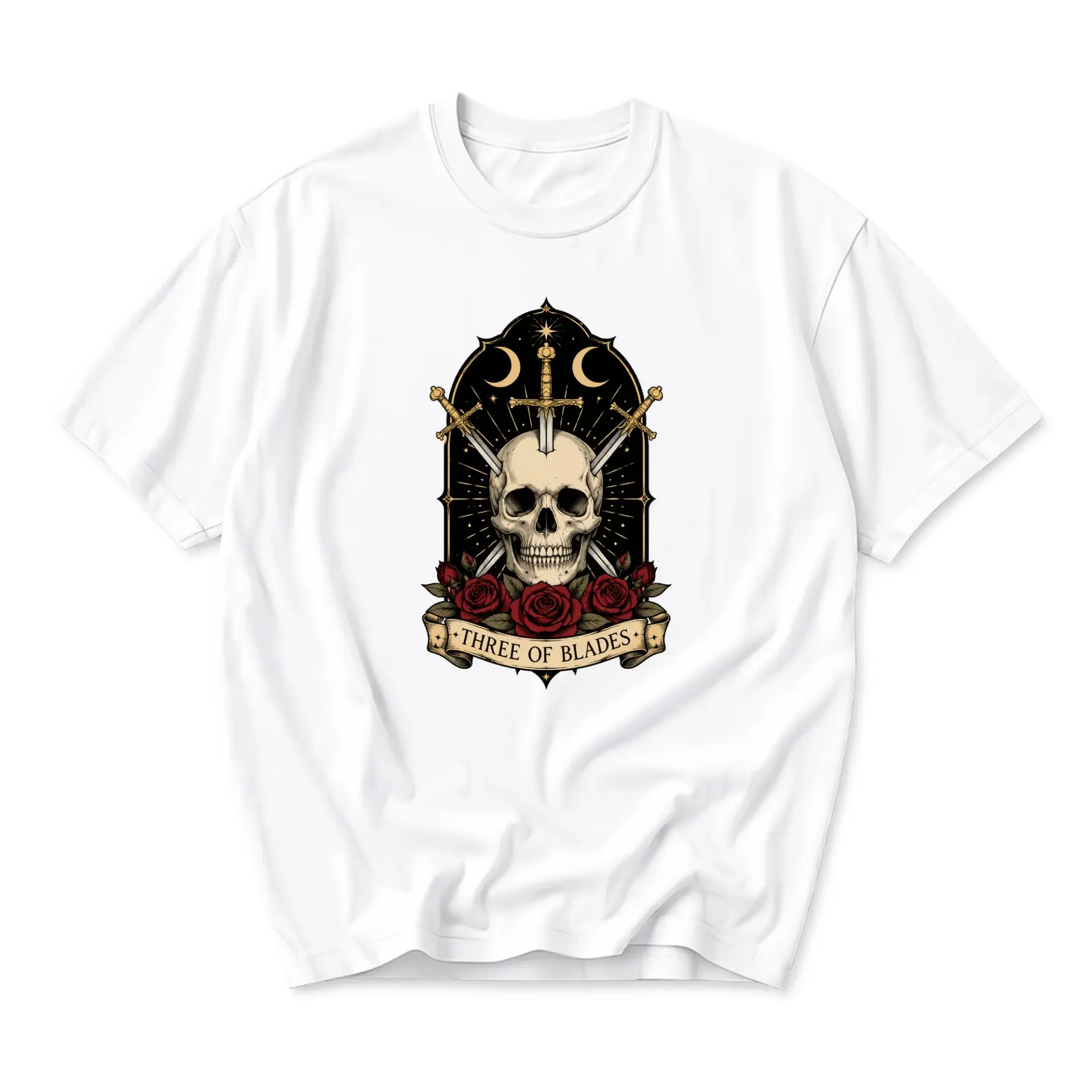 Graphic Tee Skull with Three of Blades Illustration Unisex Short Sleeve Crew Neck Cotton Casual Summer Shirt