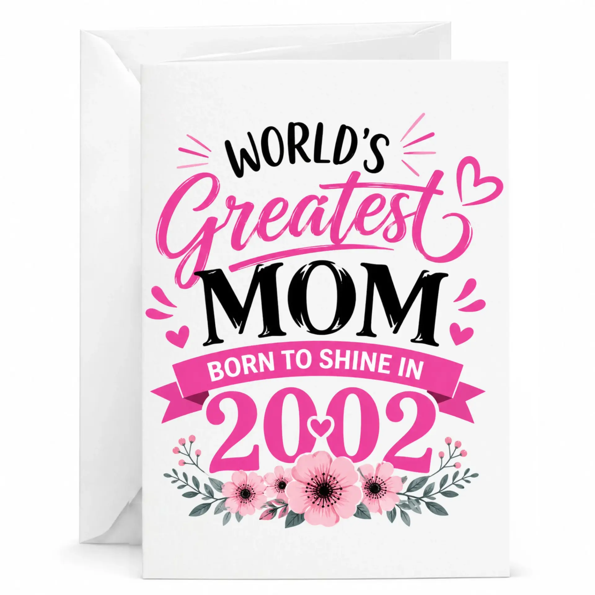 Greeting Card for Mom Born in 2002 World's Greatest Mom Floral Design Birthday Card for Mother with Envelope
