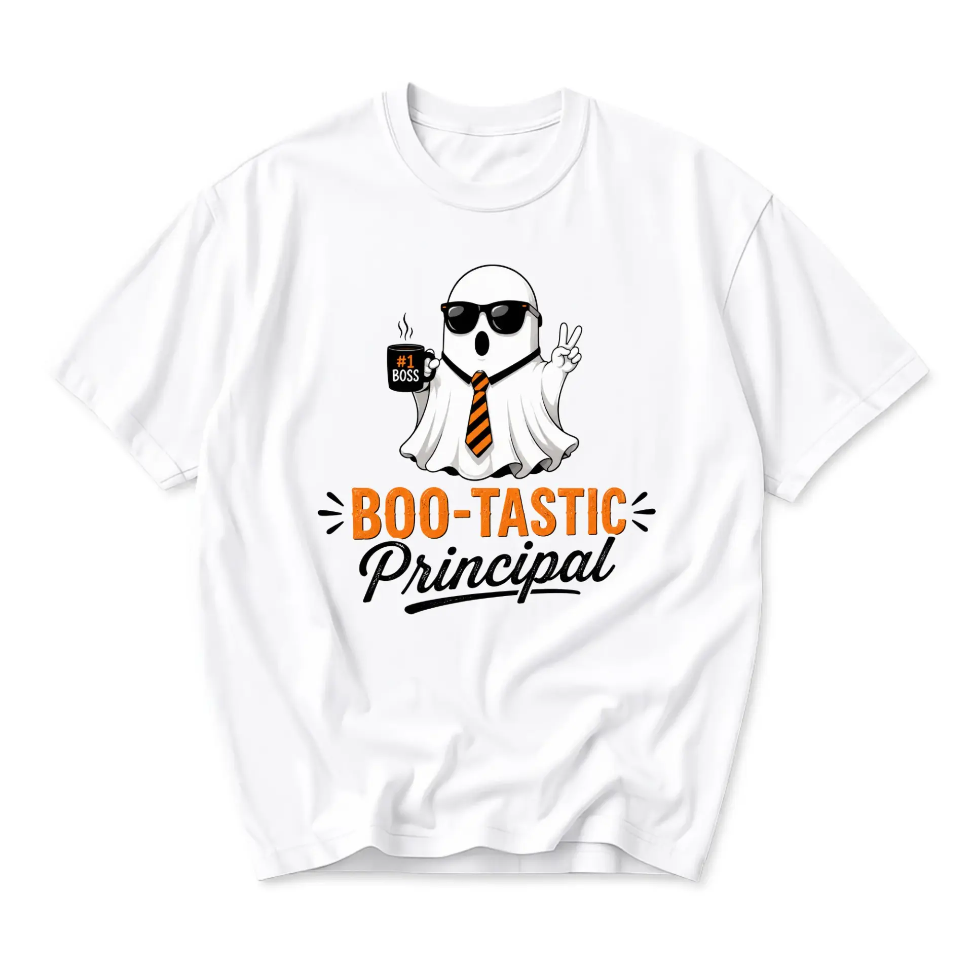 Funny Shirt Boo-Tastic Principal Ghost Graphic Tee Unisex Crew Neck Short Sleeve Casual Apparel for Everyday Wear