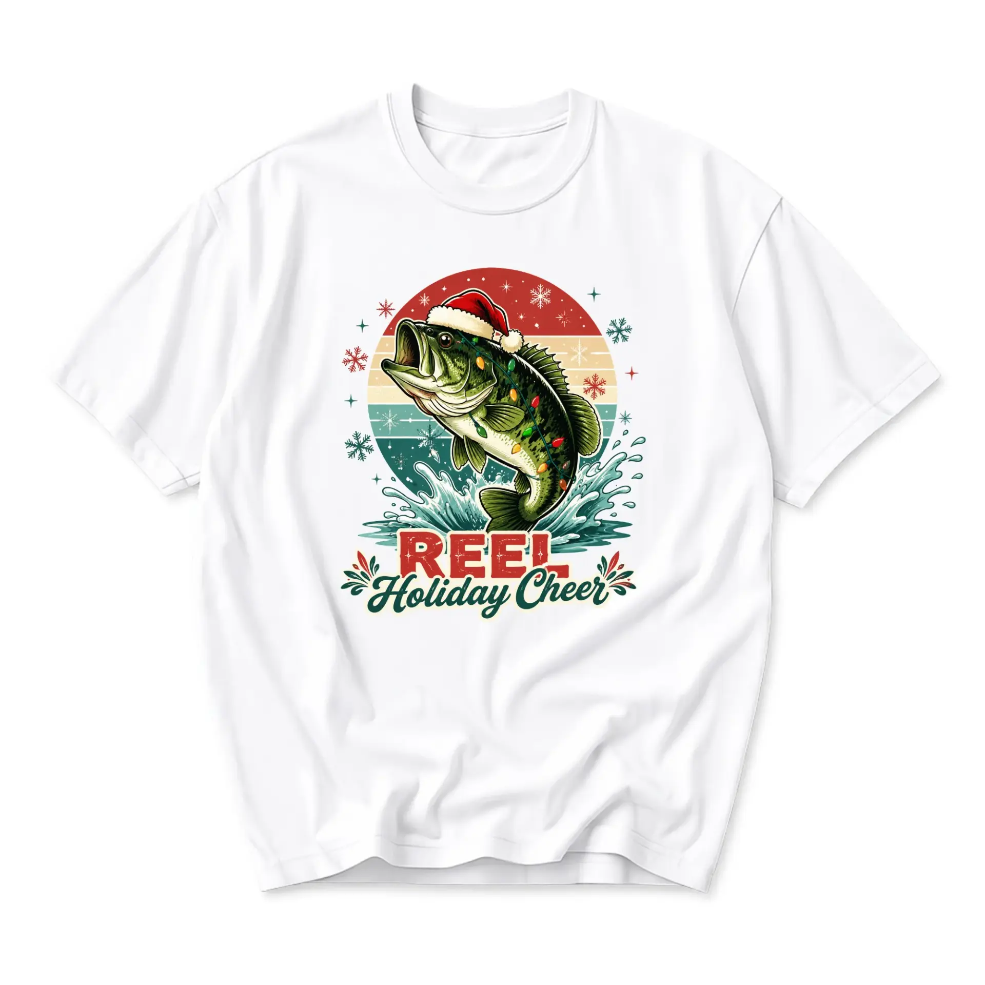 Funny Shirt Reel Holiday Cheer Fishing Lover Graphic Tee Unisex Crew Neck