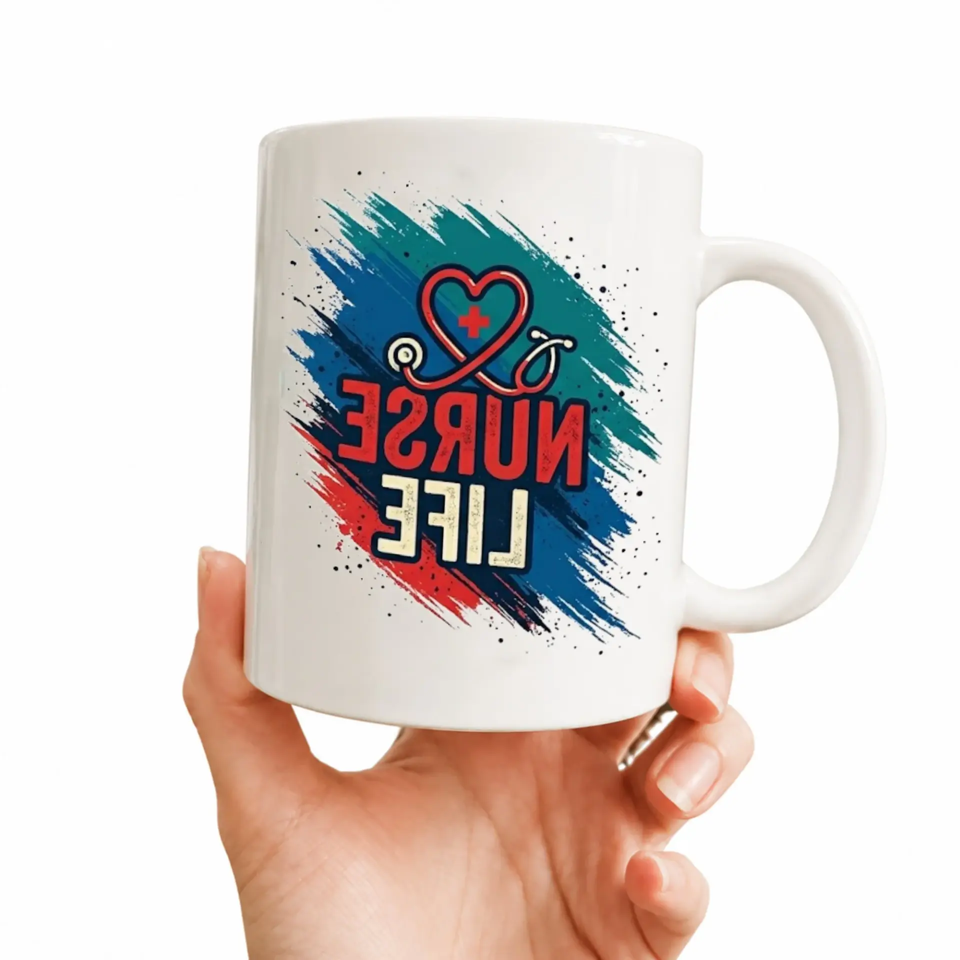Nurse Life Coffee Mug Blue Handle Accent Design Medical Professional Tea Cup Gift for Hospital and Healthcare