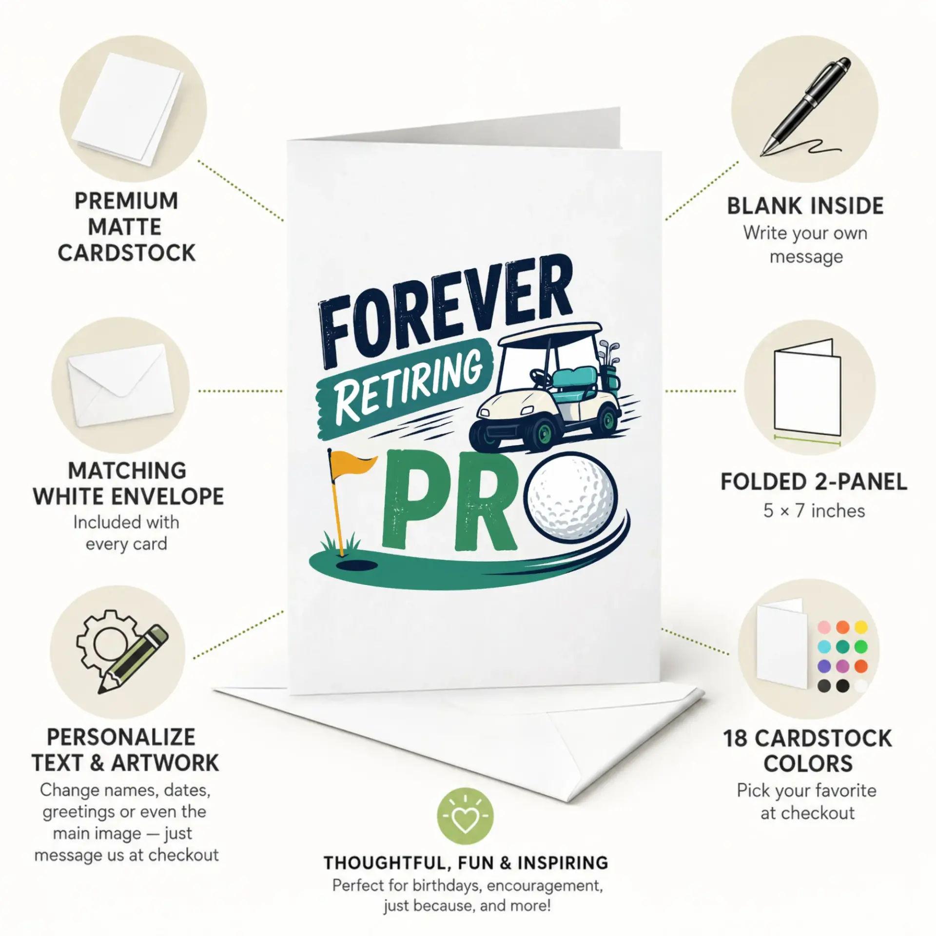 Greeting Card Forever Retiring Pro Golf Design Funny Retirement Congratulations Stationery for Golfer Sports Enthusiast