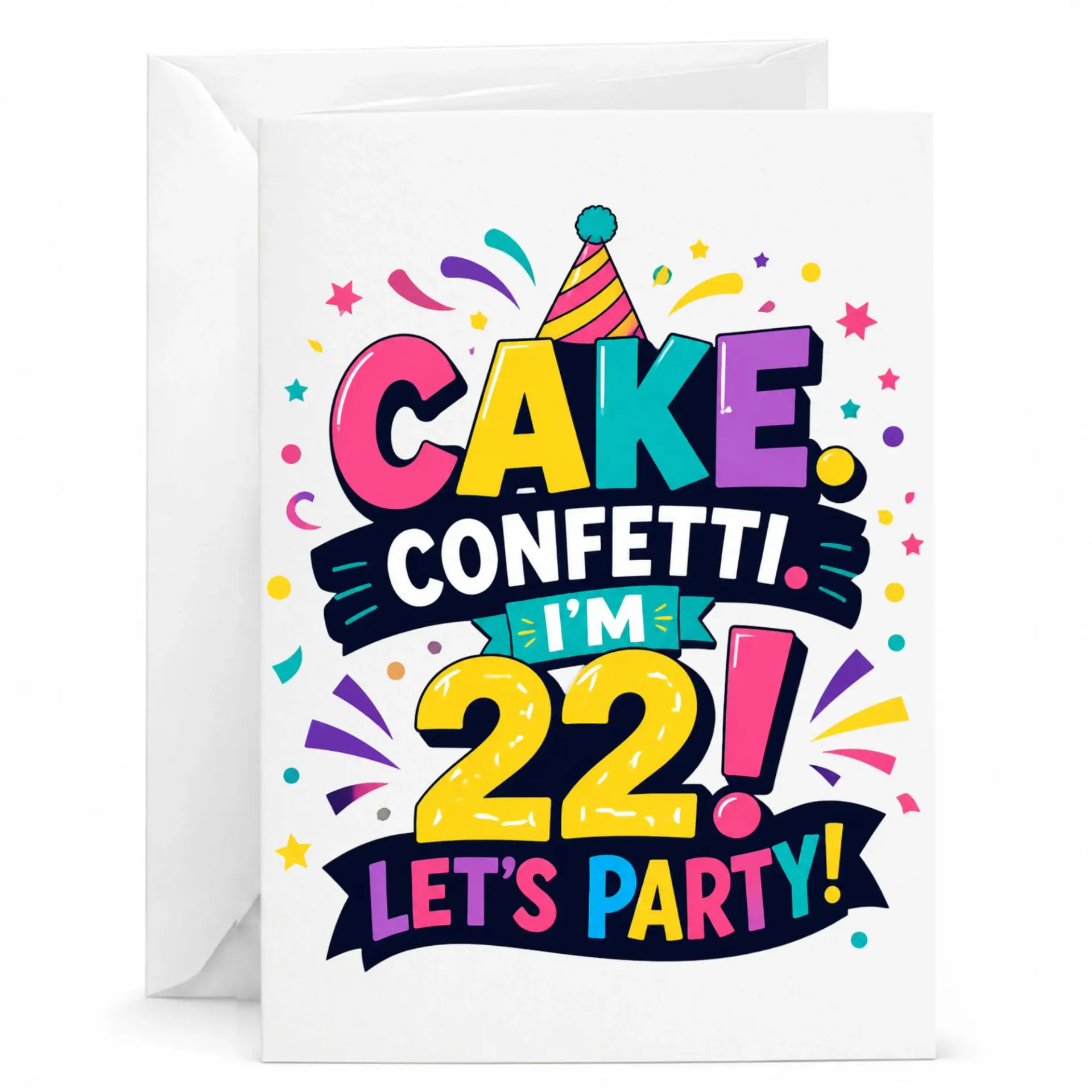 Birthday Card for 22nd Birthday Celebration Featuring Vibrant Party Theme Design and Festive Typography Art