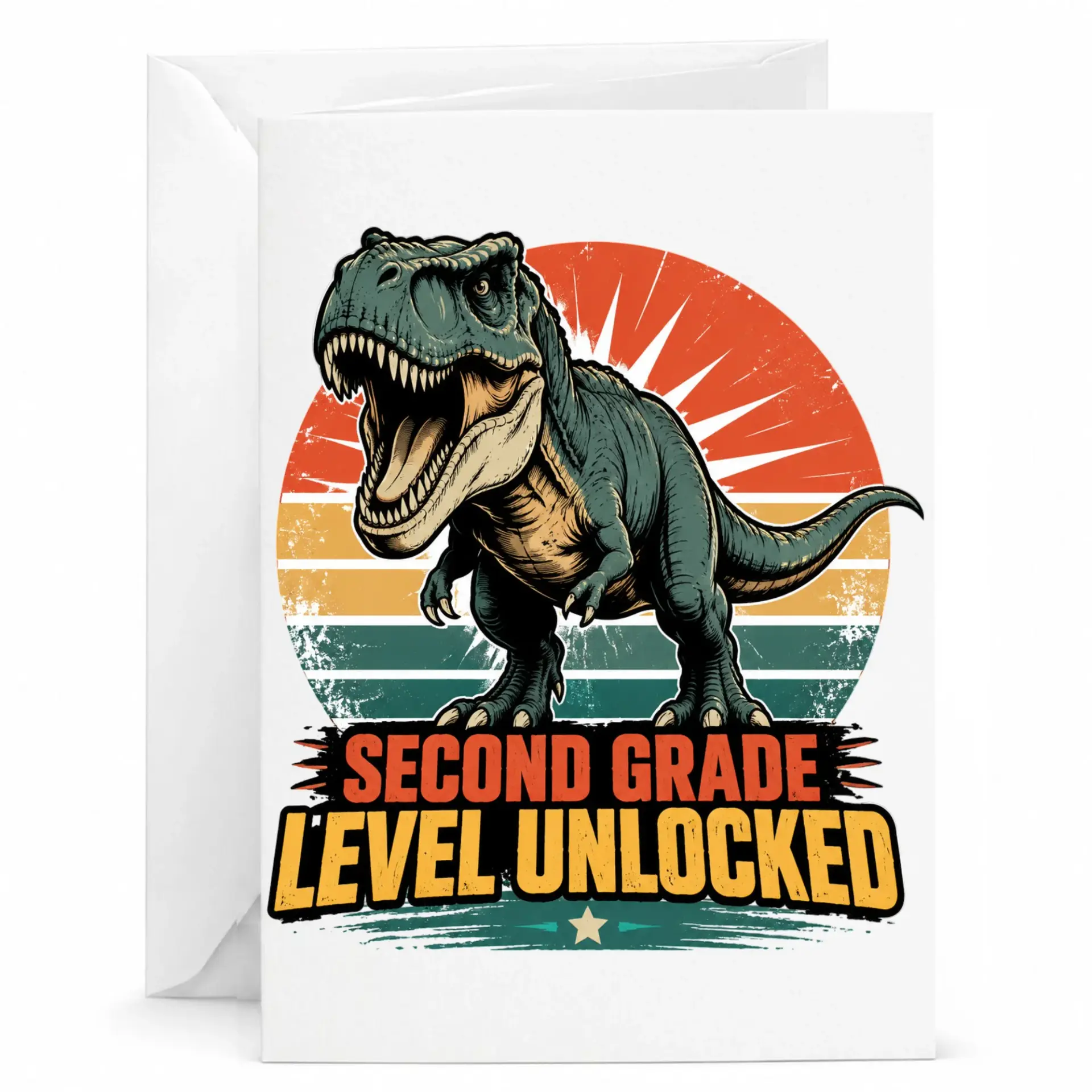 Funny Dinosaur Greeting Card Second Unlocked Stationery for Milestone Celebrations and Special Occasions