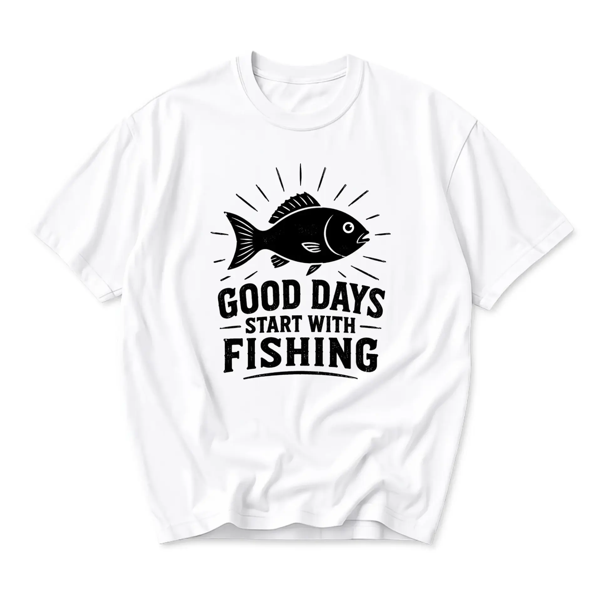 Graphic Tee Good Days Start with Fishing Unisex Crew Neck Short Sleeve Shirt for Casual Outdoor Apparel Wear