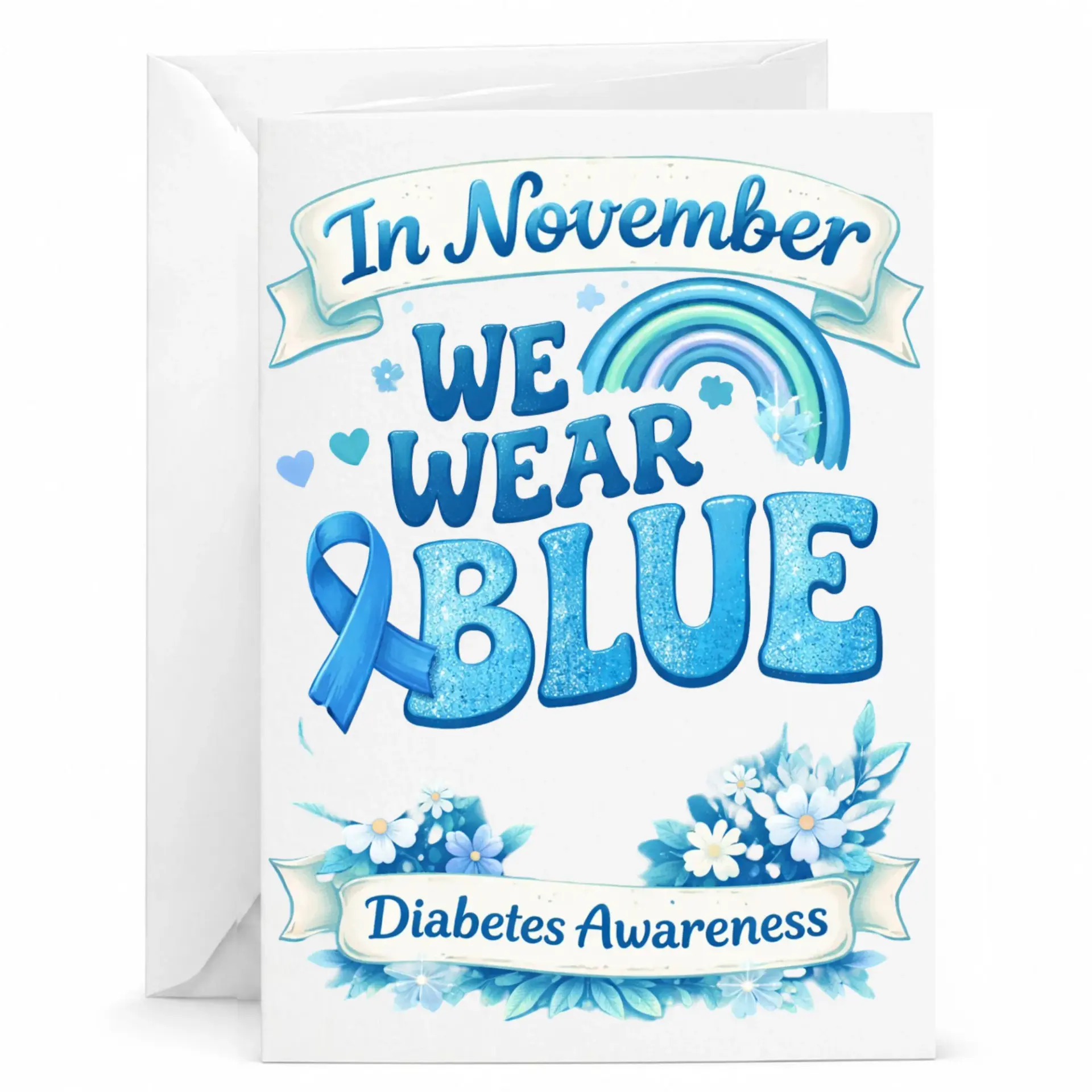 Greeting Card in November We Wear Blue Diabetes Awareness Support Message for Friends Family and Loved Ones 5x7 Inch