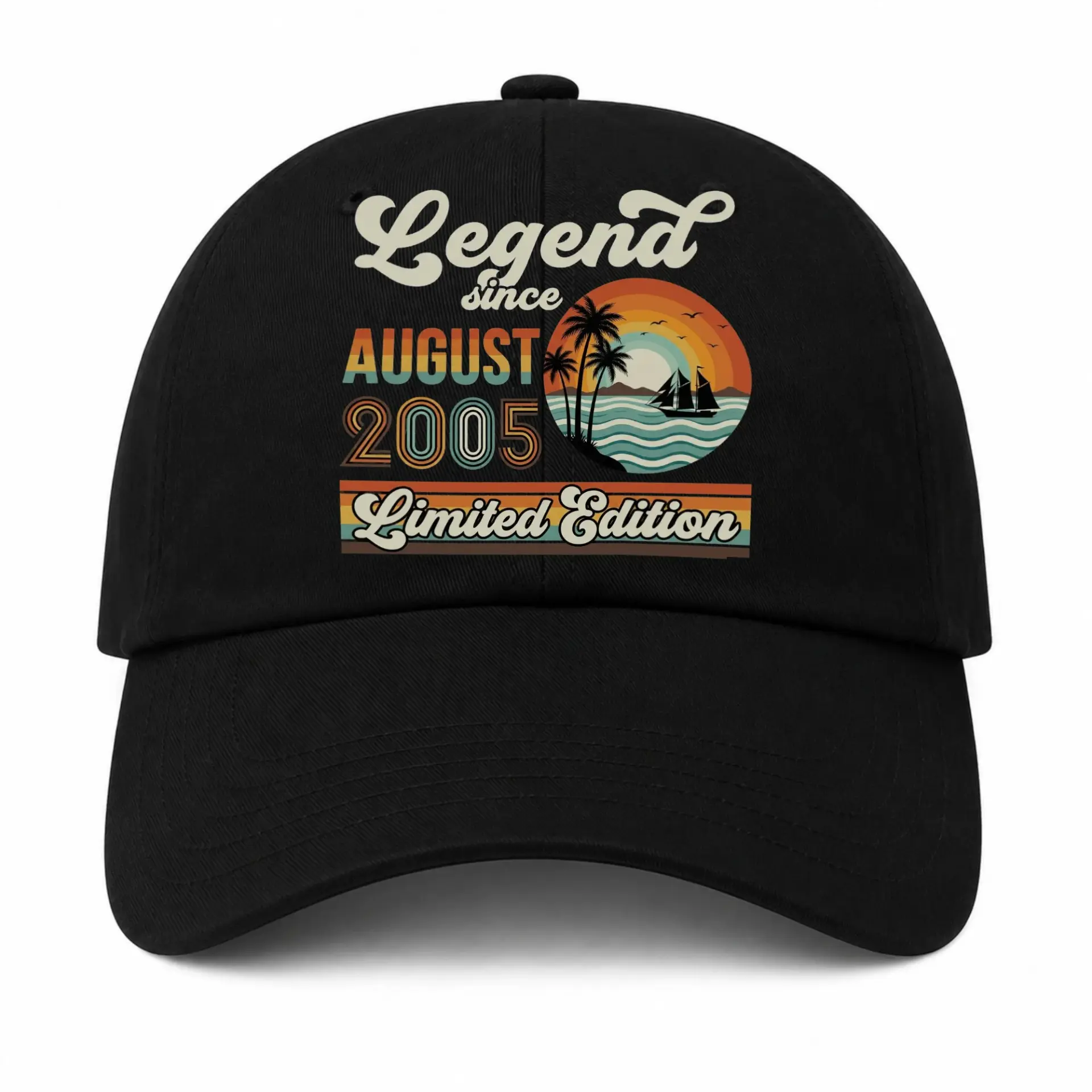 Baseball Cap Legend Since August 2005 Retro Sunset Palm Tree Vintage Hat