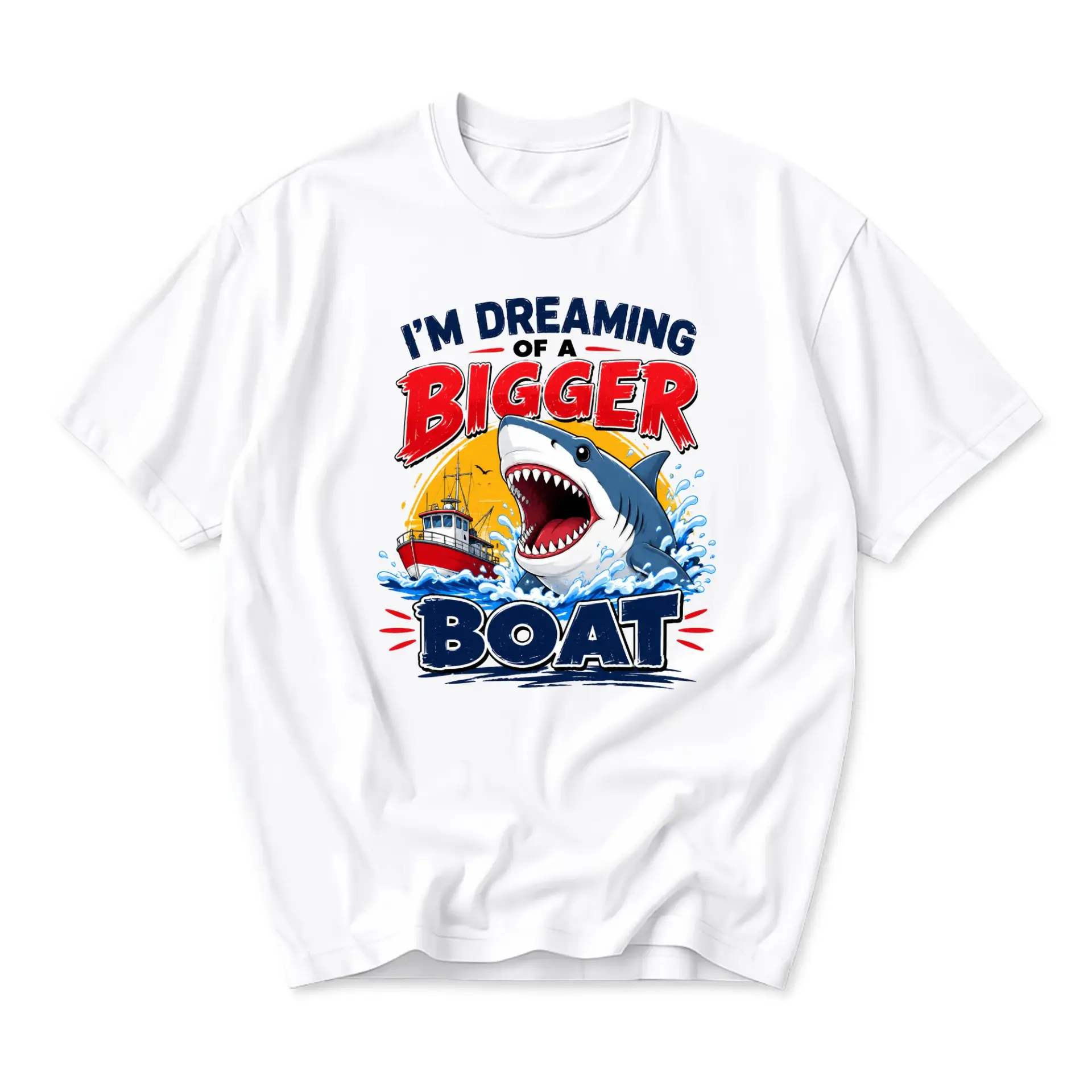 Graphic Tee I Am Dreaming of a Bigger Boat Shark Illustration Unisex Crew