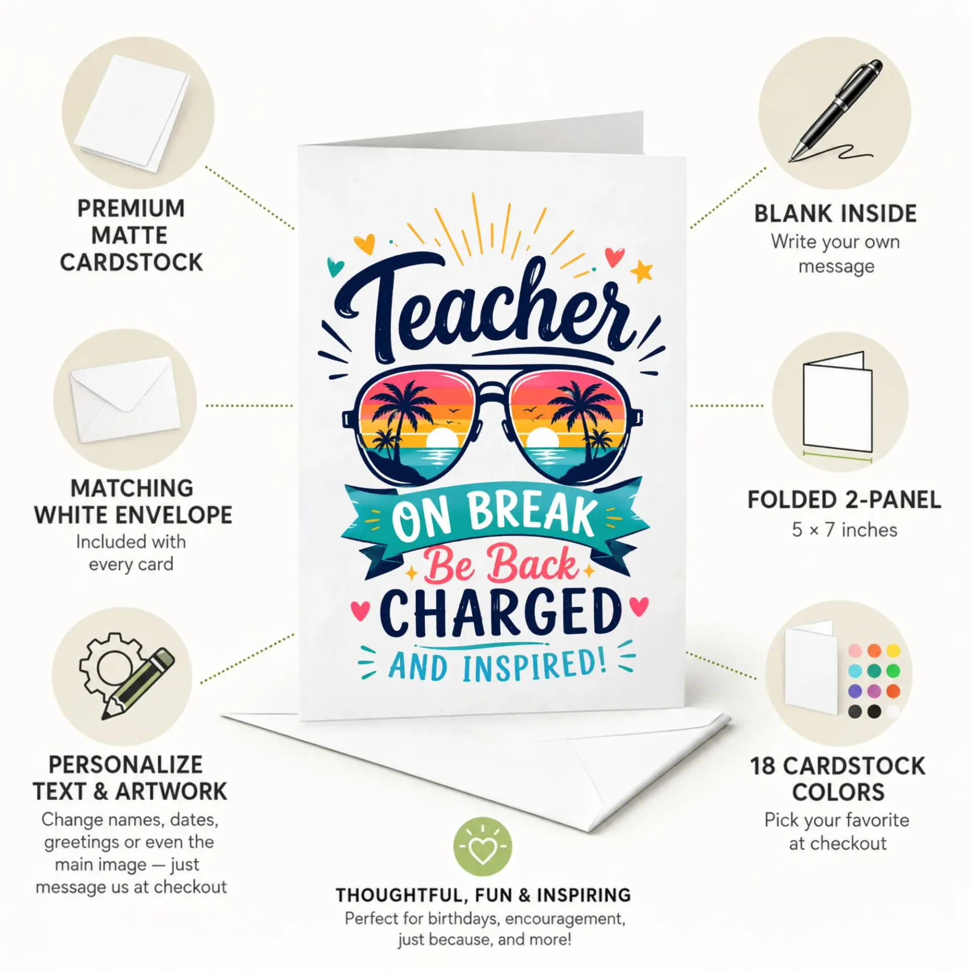 Funny Teacher Greeting Card on Break Summer Vacation Appreciation Gift for Educators Professional Stationery Note