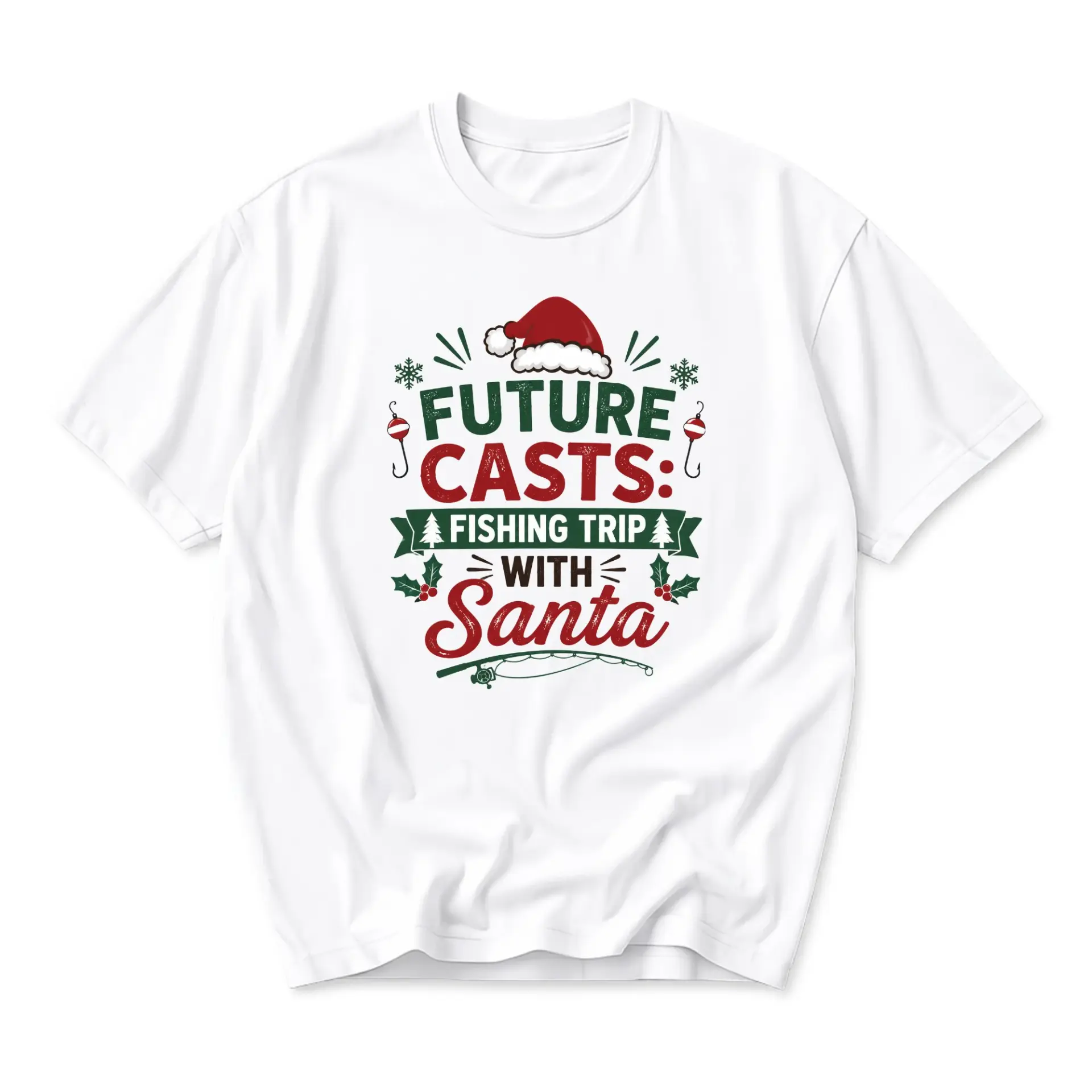 Funny Shirt Future Casts Fishing Trip with Santa Graphic Tee Unisex Cotton Holiday Seasonal Apparel for Casual Wear