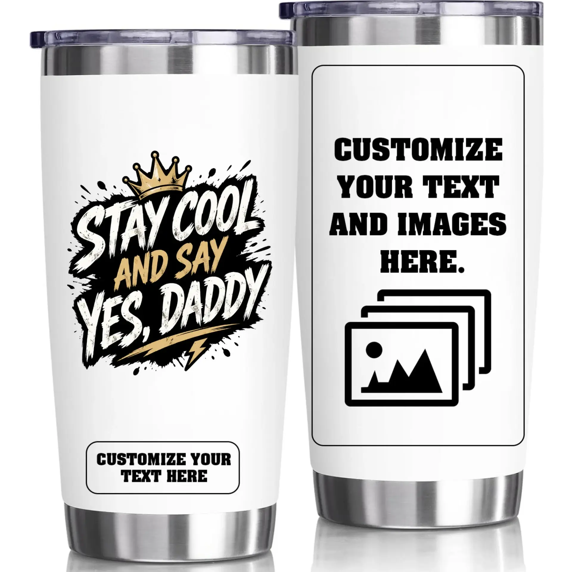 Stainless Steel Tumbler 20oz Insulated Cup Custom Graphic Design Travel Mug with Lid for Hot and Cold Beverages Drinks
