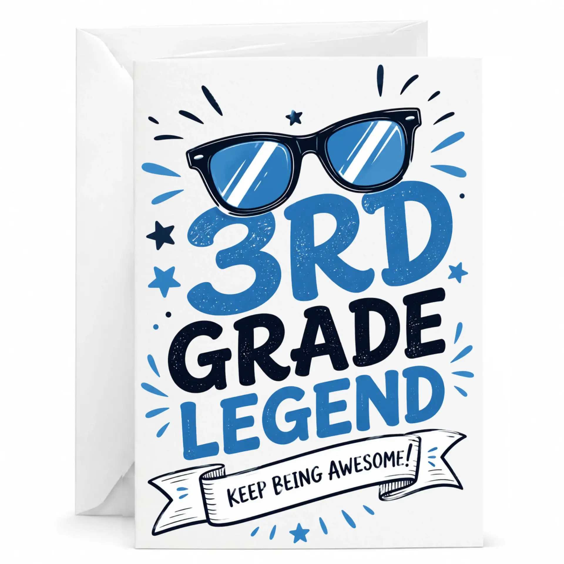 Greeting Card 3rd Legend Funny Achievement for Students with Matching White Envelope 5x7 Inches Folded