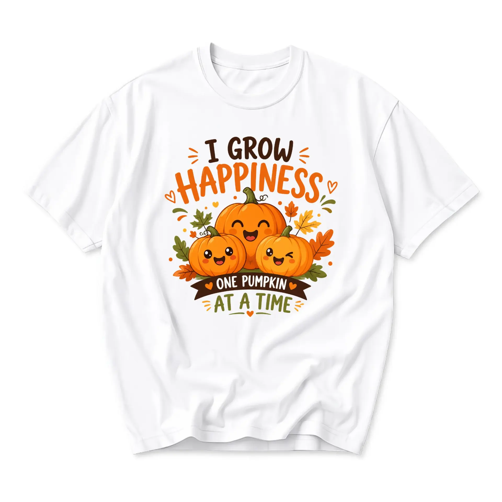 Graphic Tee I Grow Happiness One Pumpkin at a Time Unisex Crew Neck Short Sleeve Soft Cotton Fall Seasonal Apparel