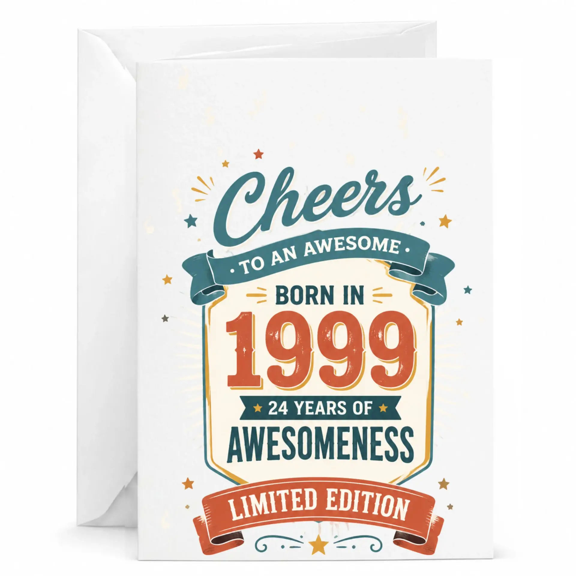 Birthday Card Born in 1999 Cheers to 24 Years of Awesomeness Vintage Style Greeting Card for Milestone Celebration