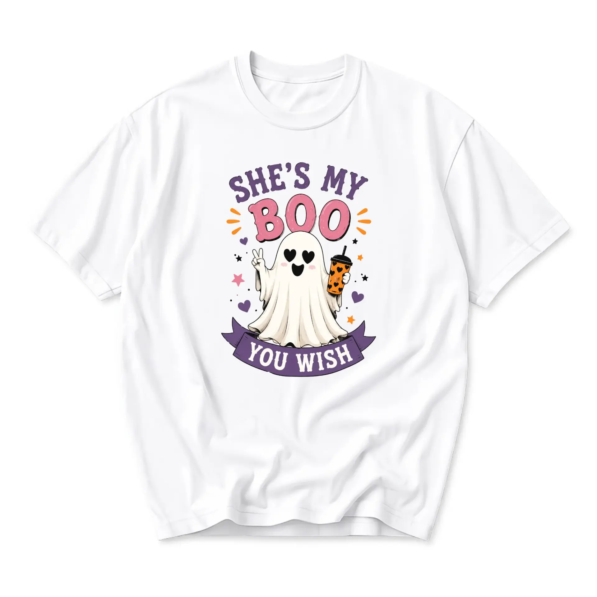Funny Shirt She Is My Boo Ghost Graphic Tee Trendy Spooky Season Unisex Casual Cotton Crew Neck Short Sleeve Top