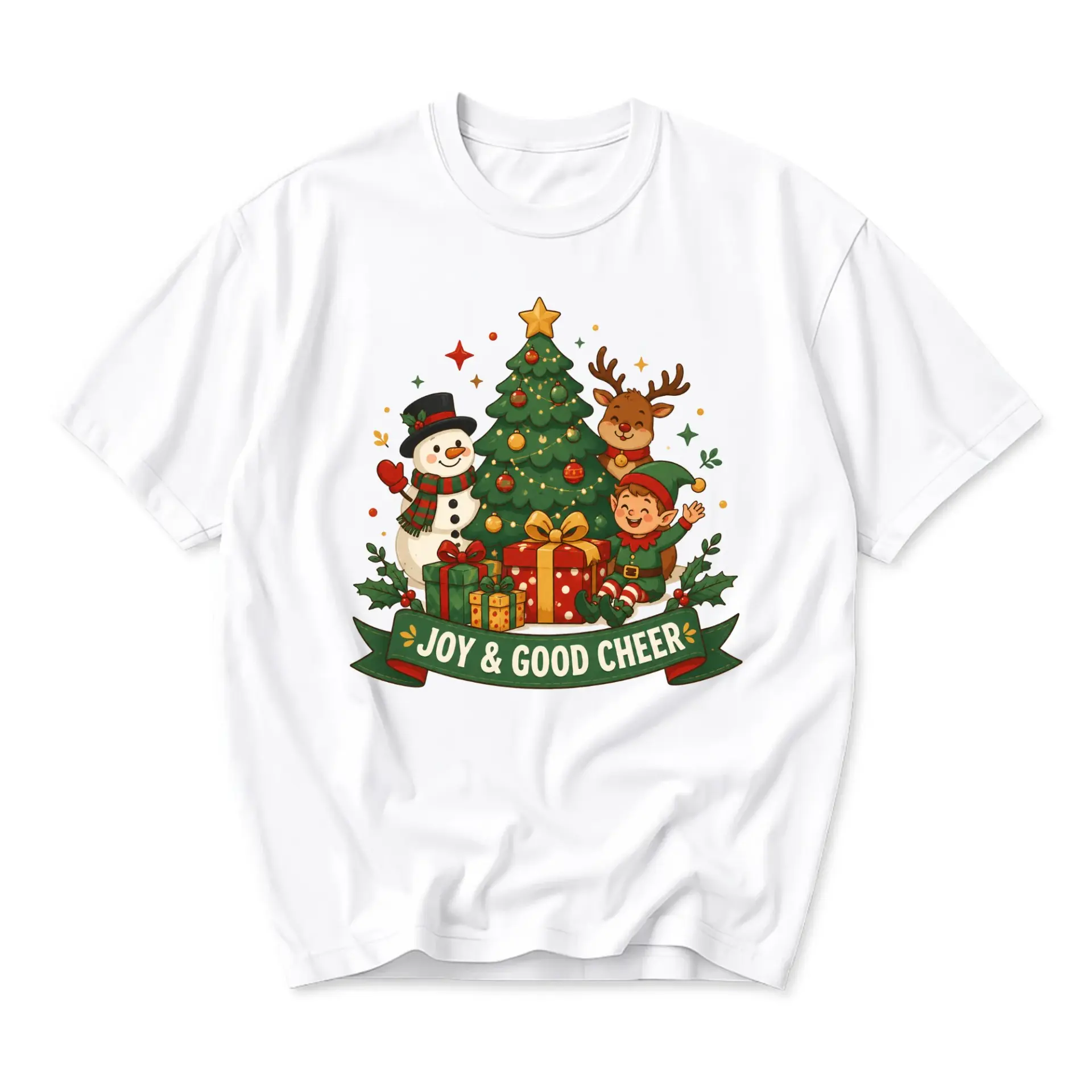 T-shirt Joy and Good Cheer Christmas Graphic Tee Featuring Festive Holiday