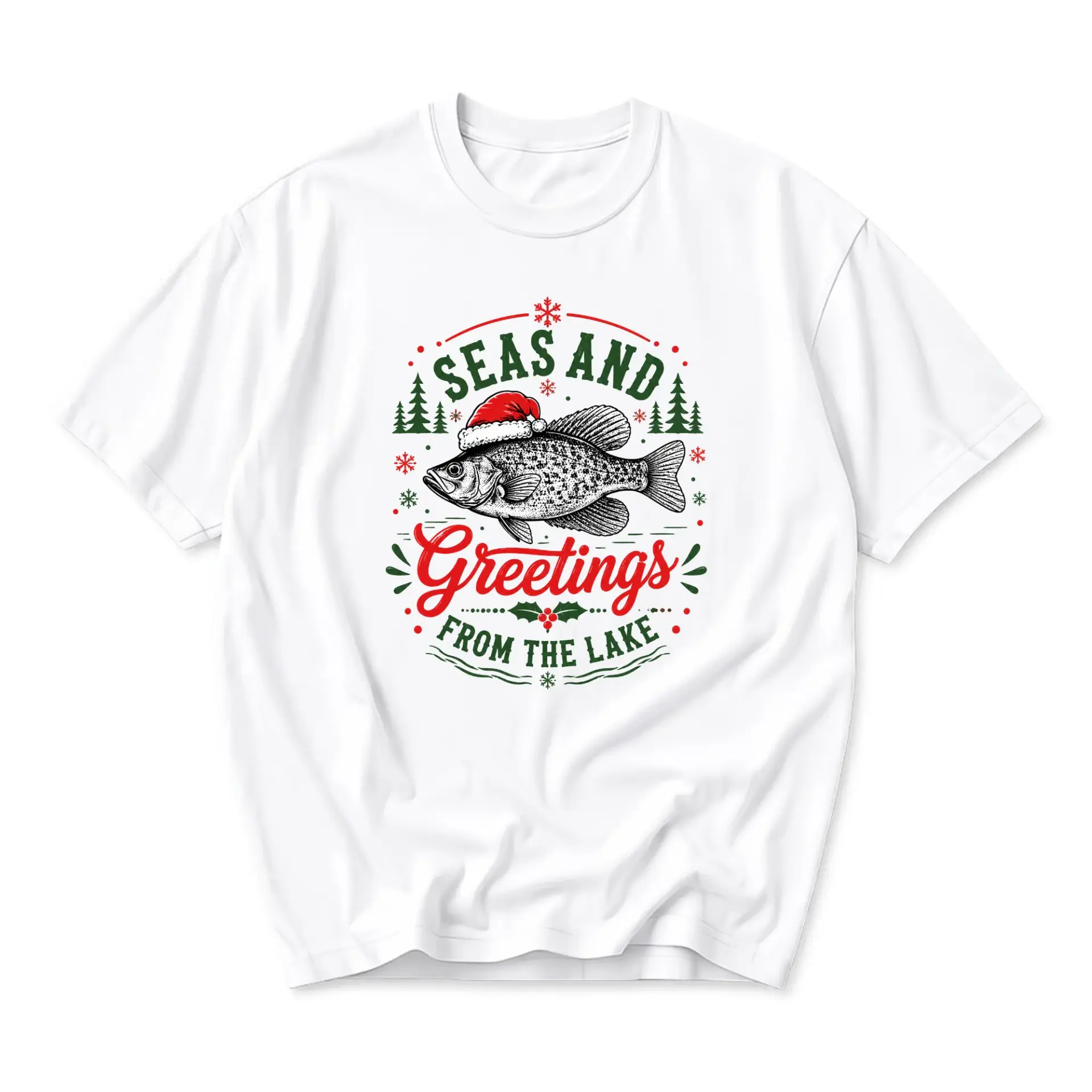 Funny Shirt Seas and the Lake Christmas Fishing Graphic Tee Unisex Short