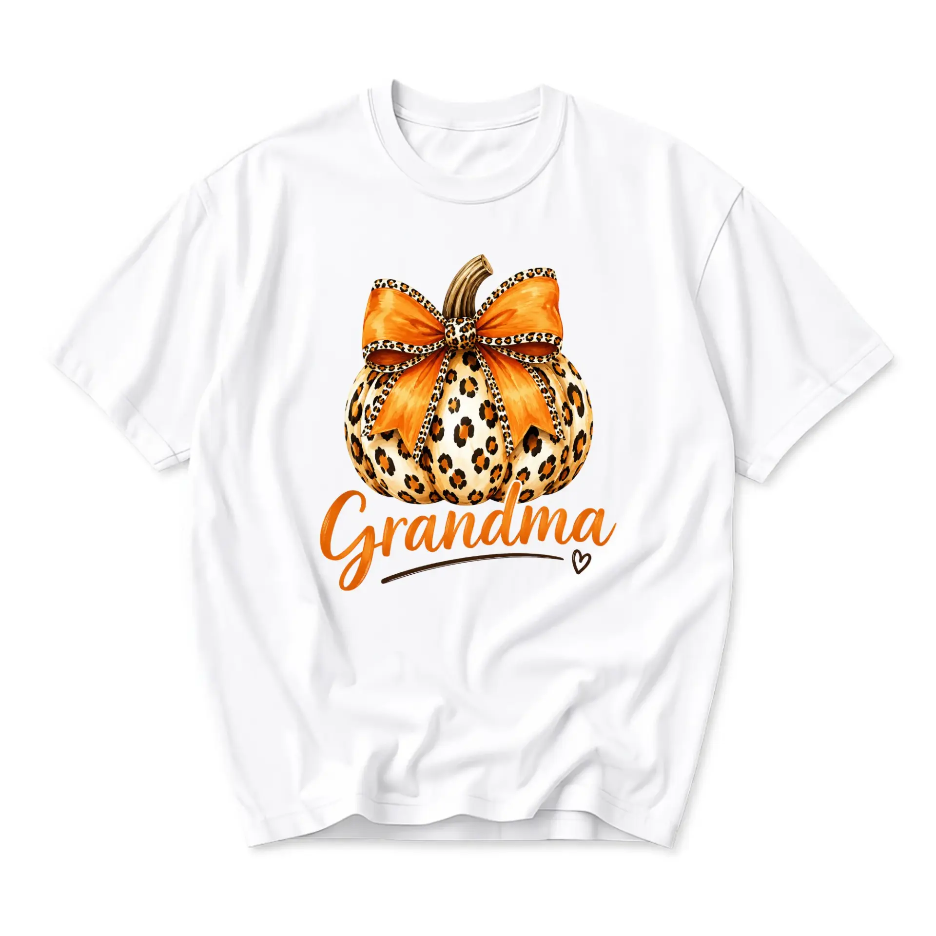 Graphic Tee Grandma Pumpkin Leopard Print Bow Fall Seasonal Unisex Crew Neck Short Sleeve Casual Cotton T-Shirt