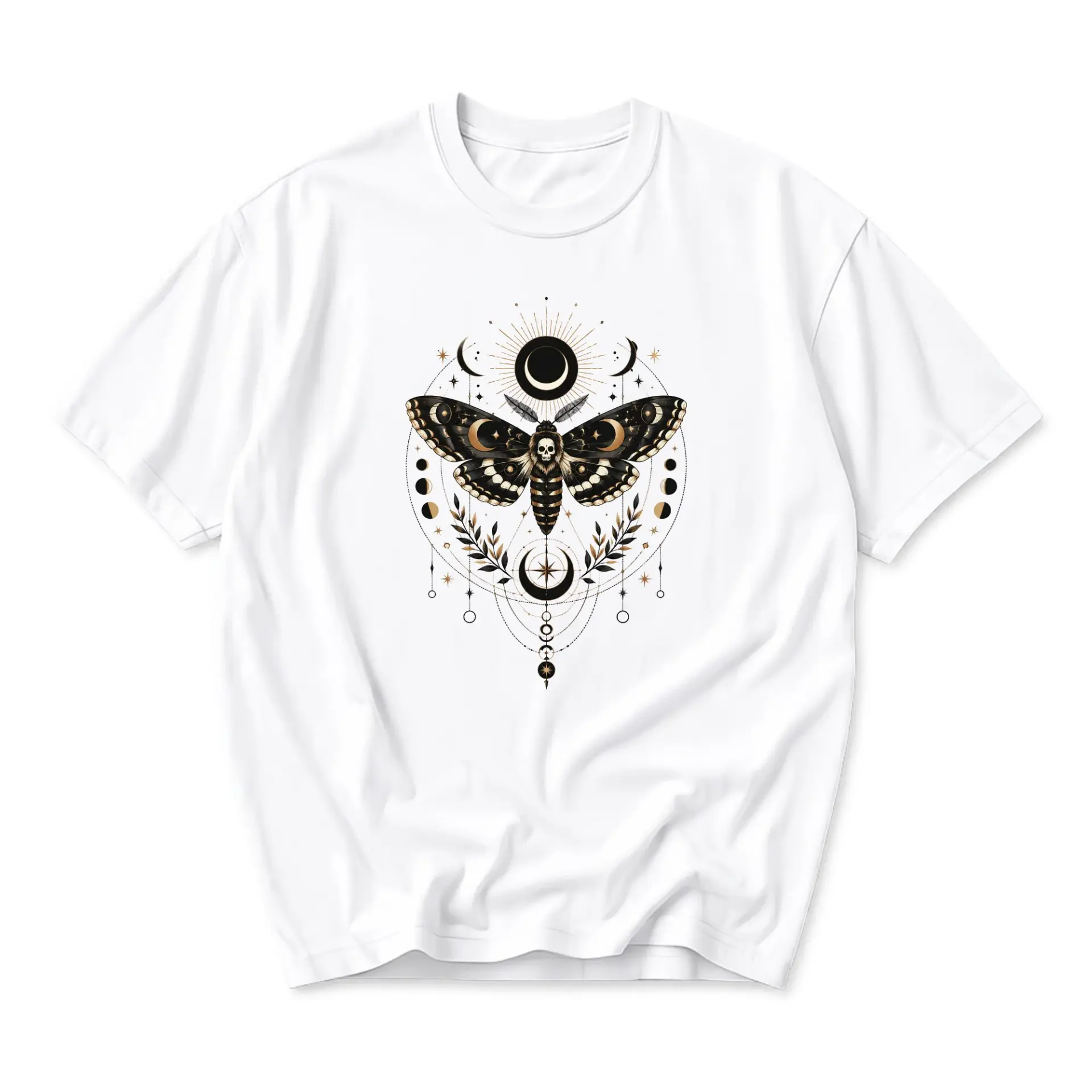 Graphic Tee Unisex Celestial Moth Skull Art Print Casual Cotton Blend Crew Neck Short Sleeve Everyday Fashion Shirt