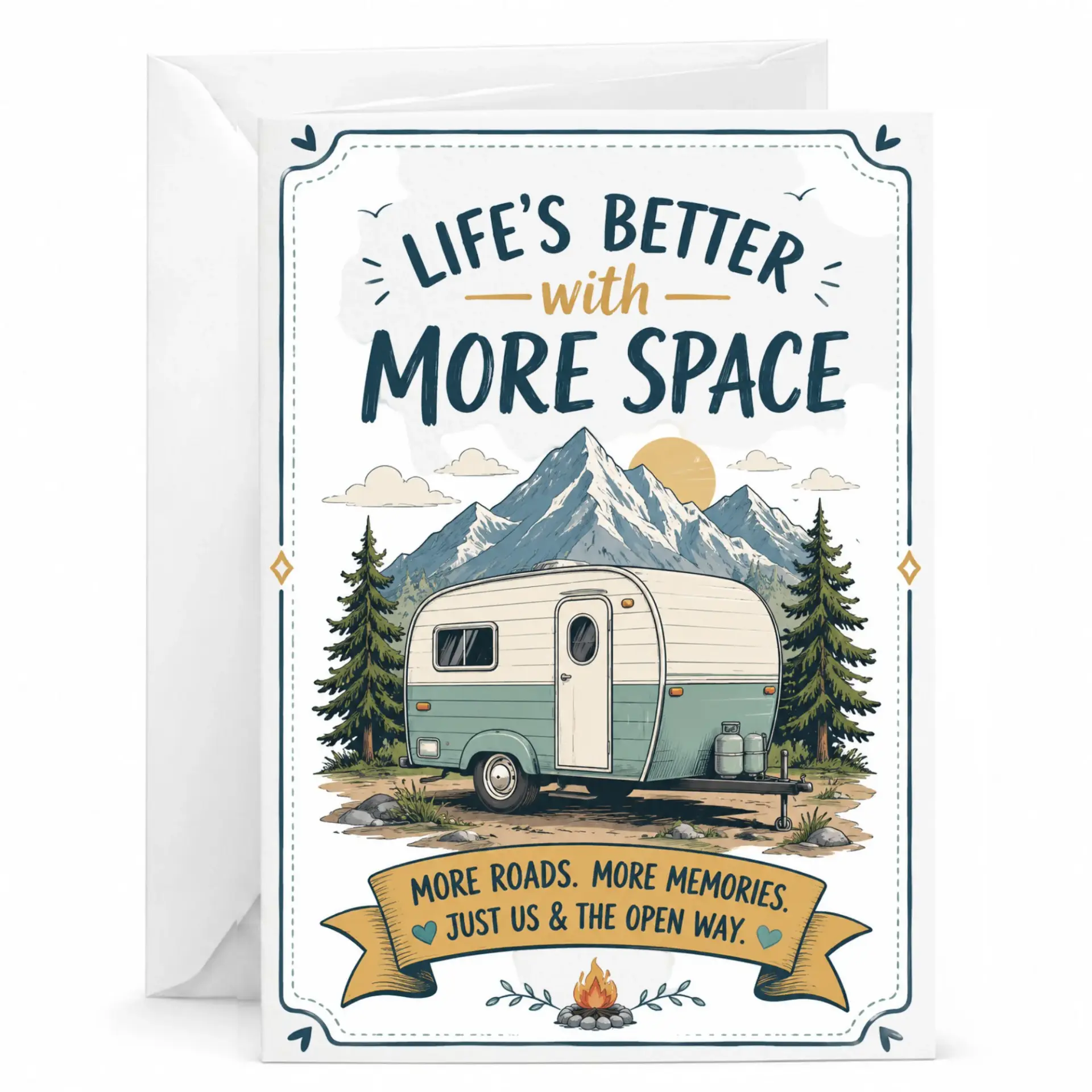 Greeting Card Life Is Better with More Camping Theme Travel Adventure Stationery Folded 5x7 Inch Note