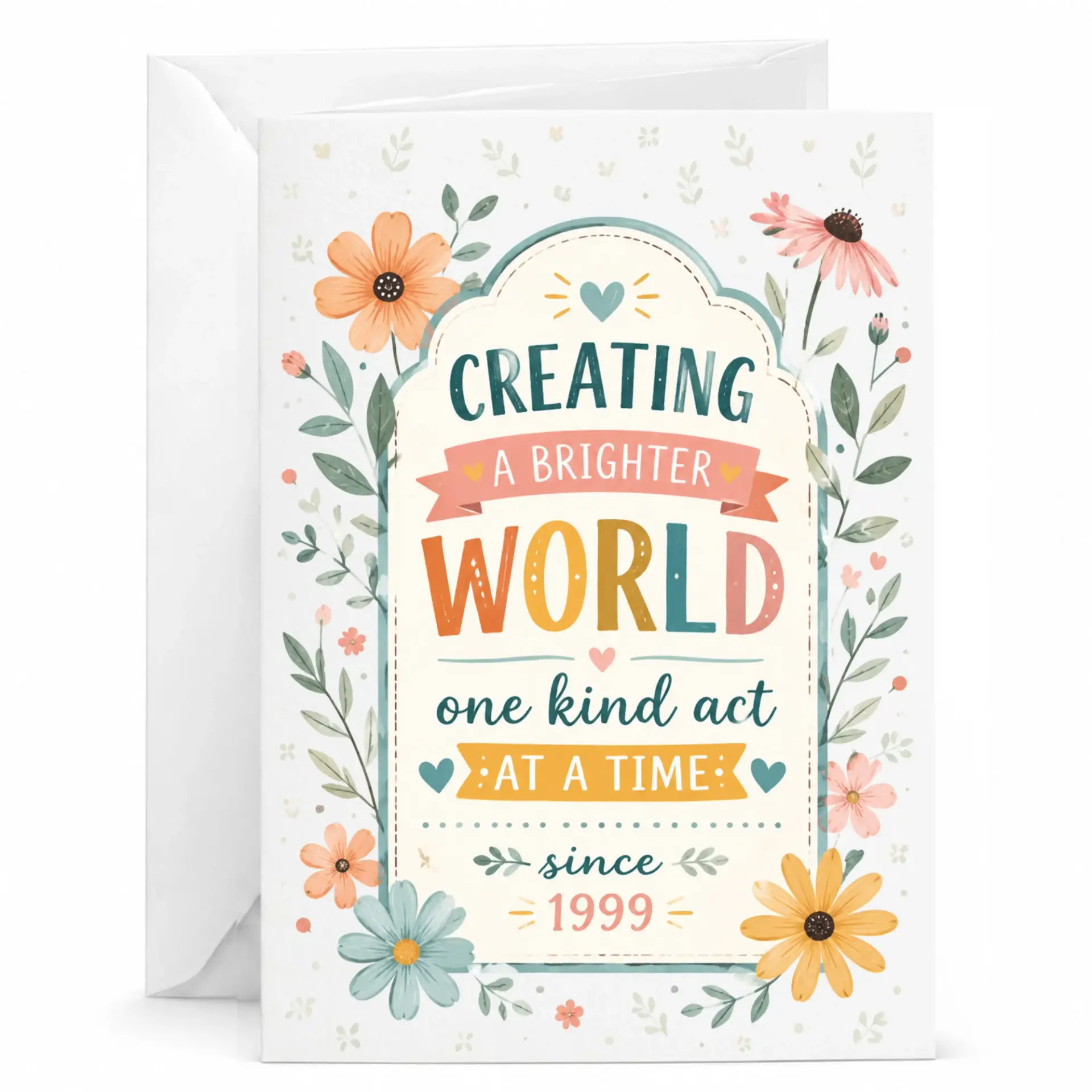 Inspirational Encouragement Greeting Card with Envelope, Floral Kindness Design for Friends and Family, 5x7 Card