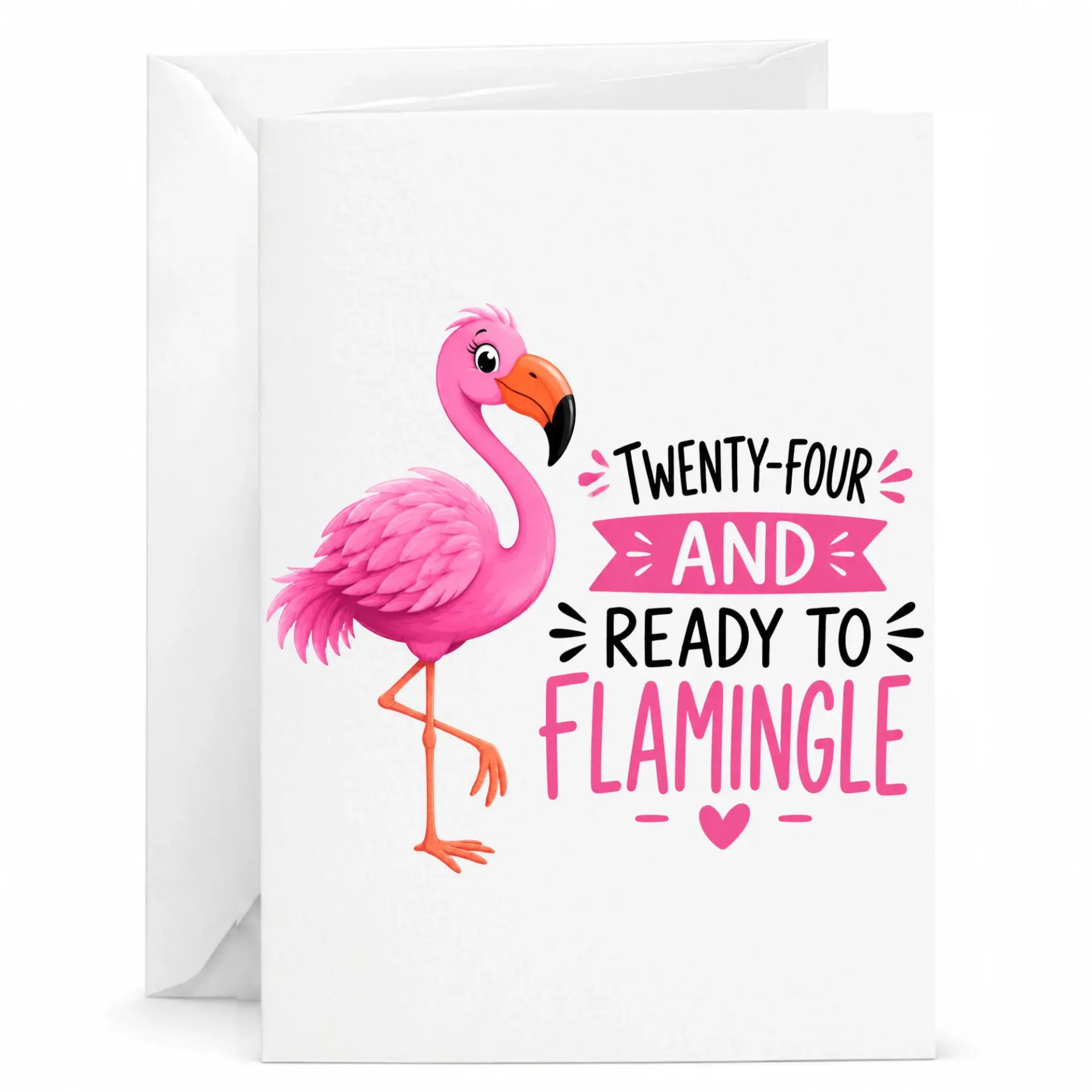 Birthday Card Twenty-Four and Ready to Flamingle Funny Flamingo Art Greeting Card for Twenty-Fourth Birthday Celebration