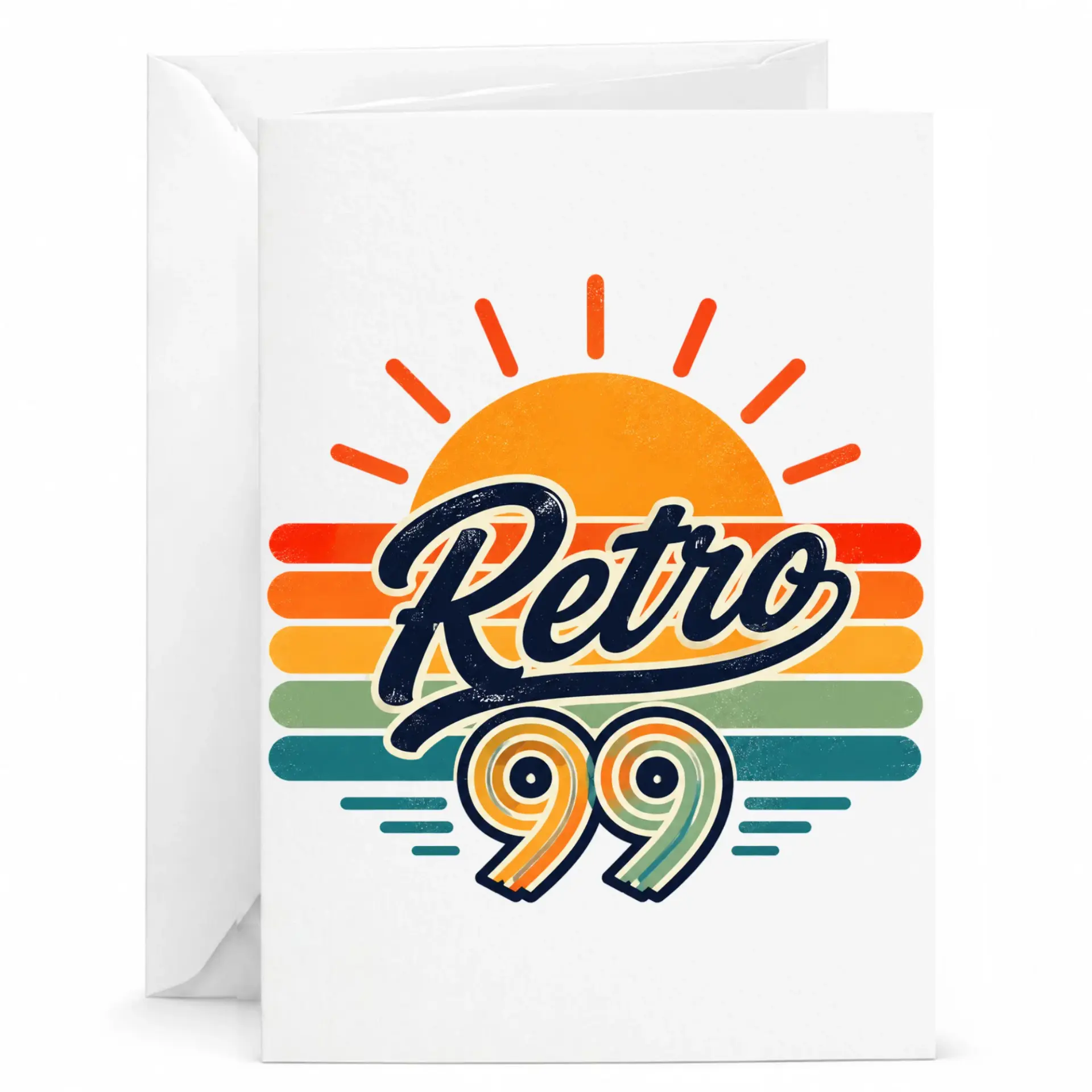 Retro 99 Birthday Greeting Card Vintage Seventies Style Graphic Print Professional Folded Stationery Note Card
