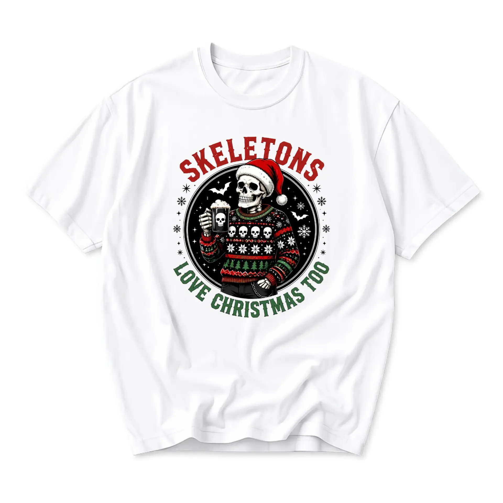 Funny Shirt Skeletons Love Christmas Too Graphic Tee Unisex Holiday Crew Neck Casual Cotton Blend Short Sleeve
