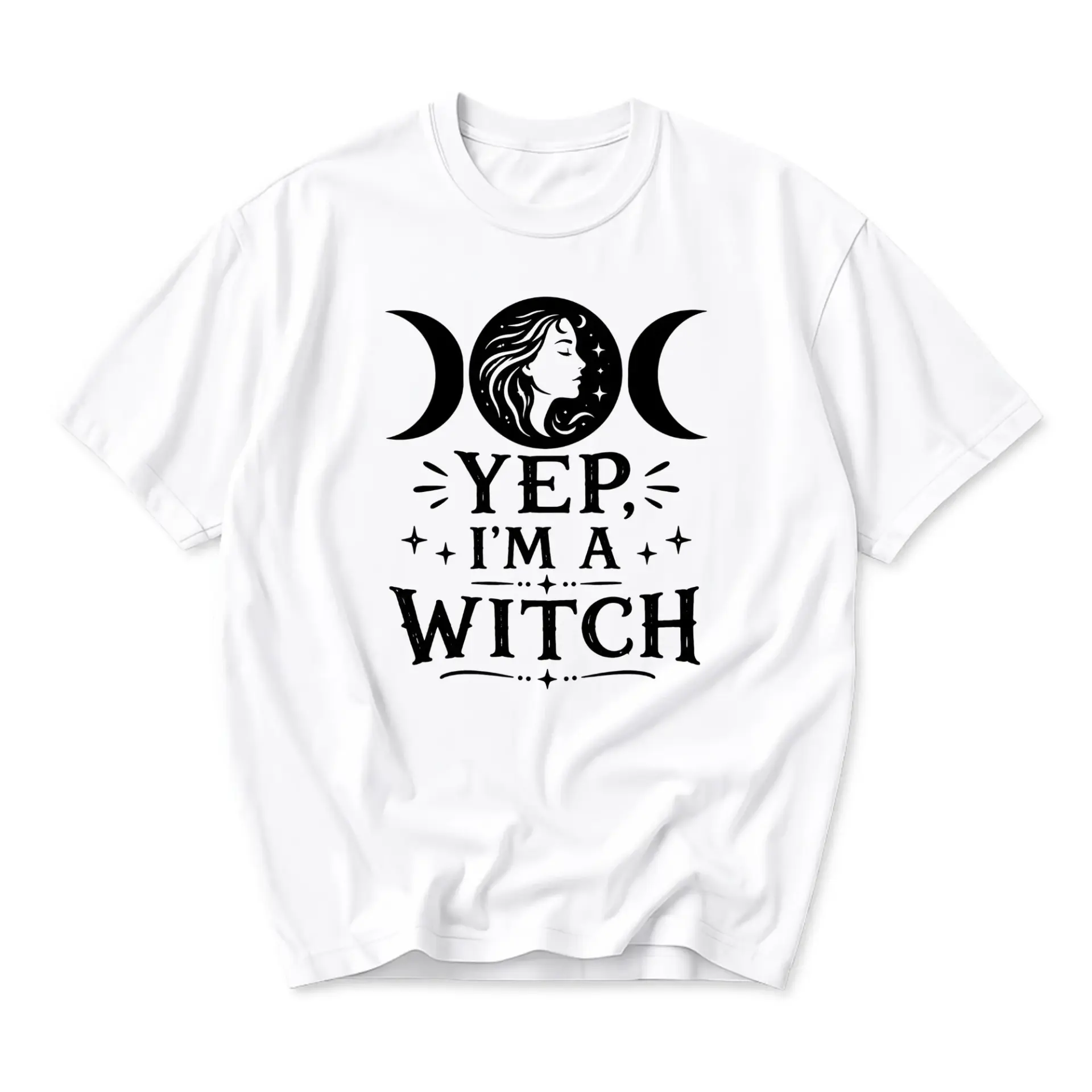 Funny Shirt Yep I Am a Witch Graphic Tee Celestial Moon Woman Art Casual Unisex Crew Neck Short Sleeve Cotton Top