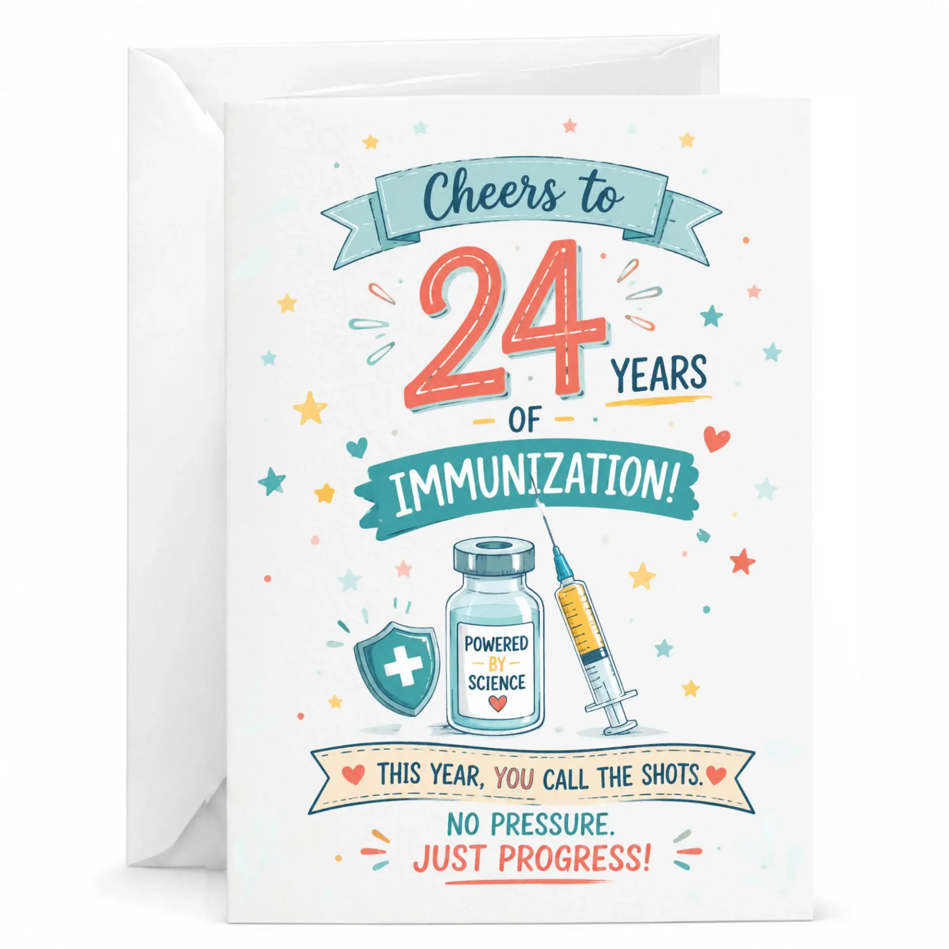 Greeting Card for Medical Professional, Funny 24 Years of Immunization Milestone Card with Envelope